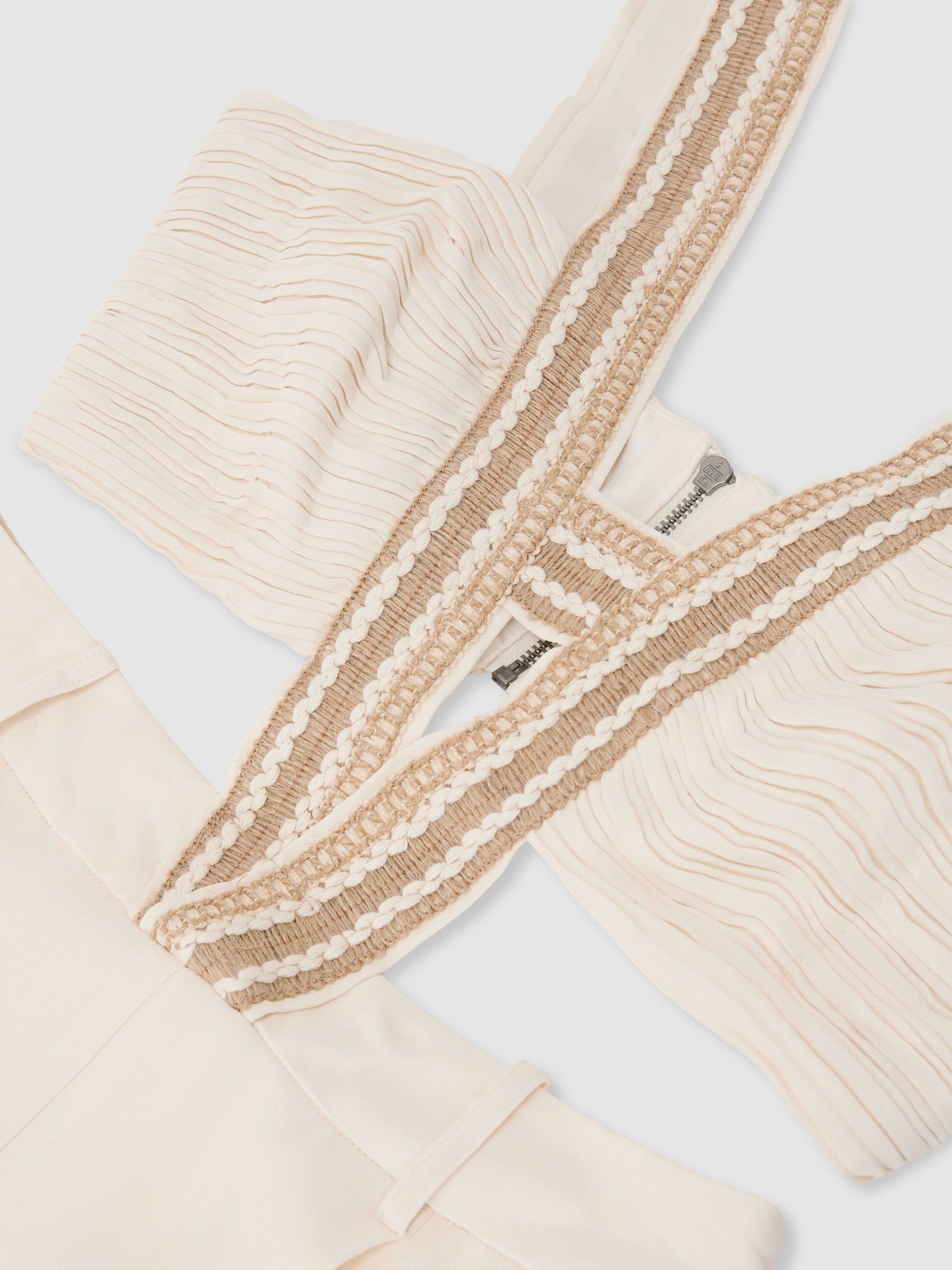 Woven-Trim Cut-Out Wide Leg Jumpsuit in Ivory - image 4