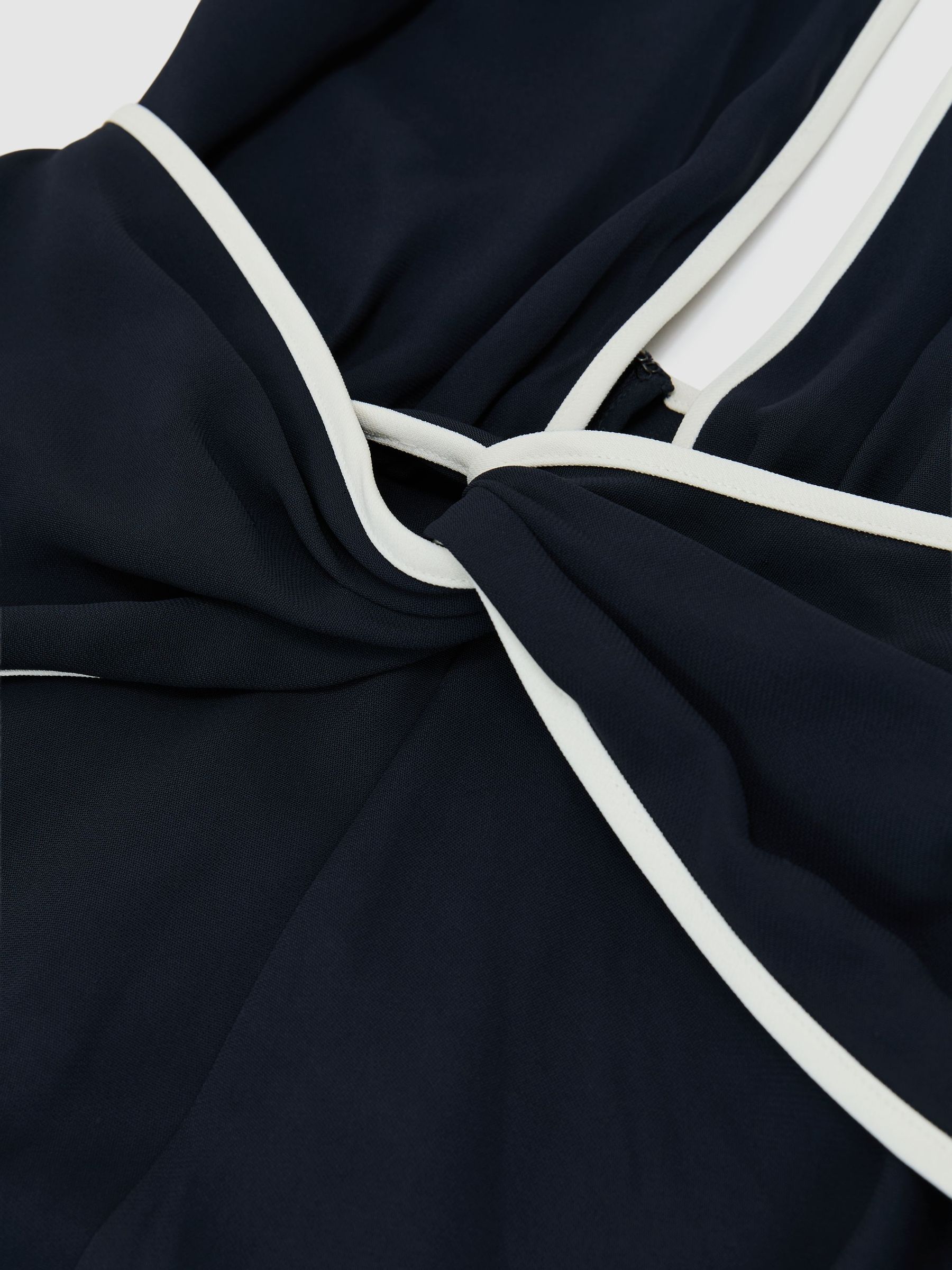 Contrast-Trim Halterneck Midi Dress in Navy/Ivory - Image 7 of 7