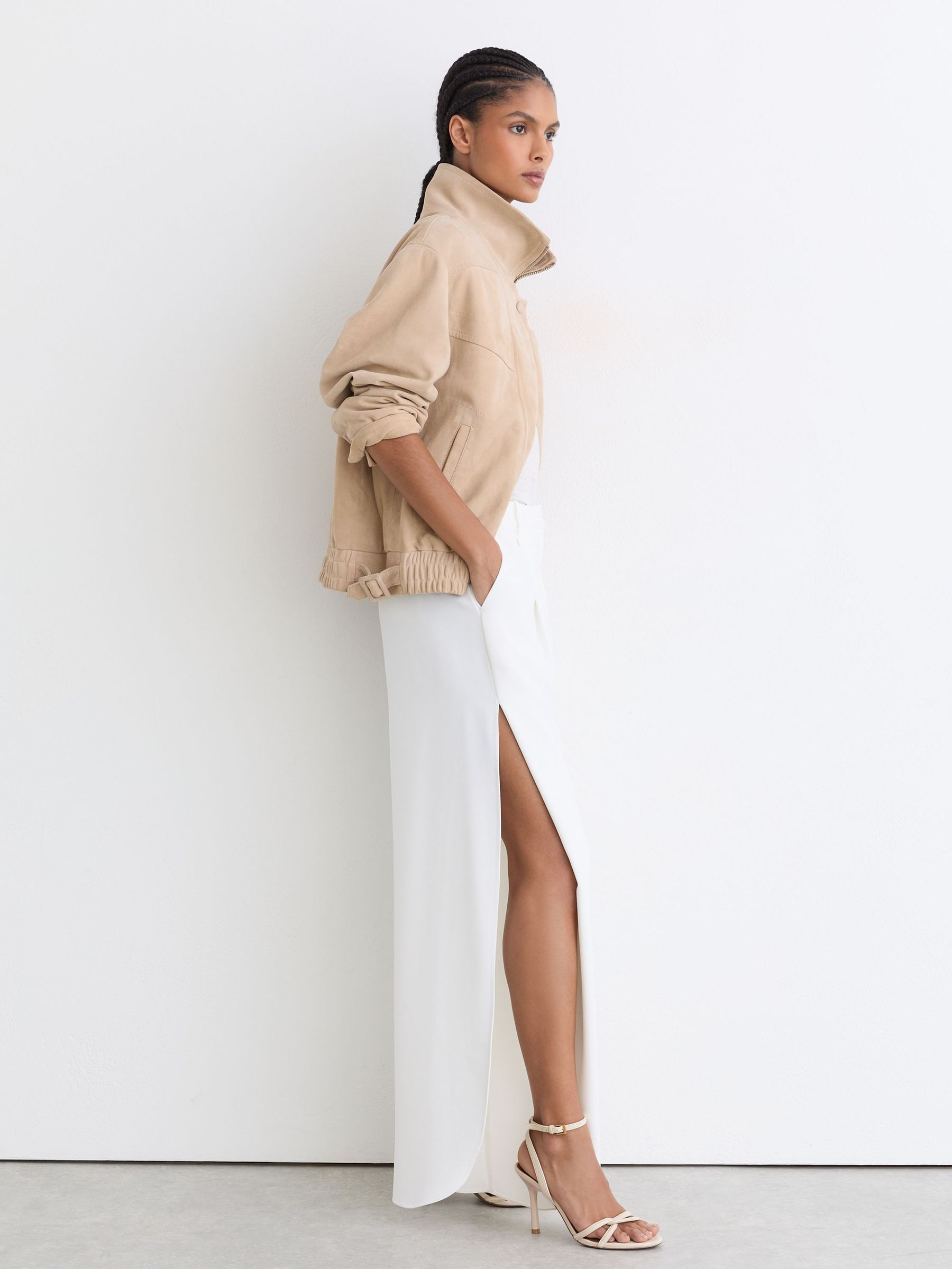 Leather Link Strap Stiletto Sandals in White - Image 1 of 6