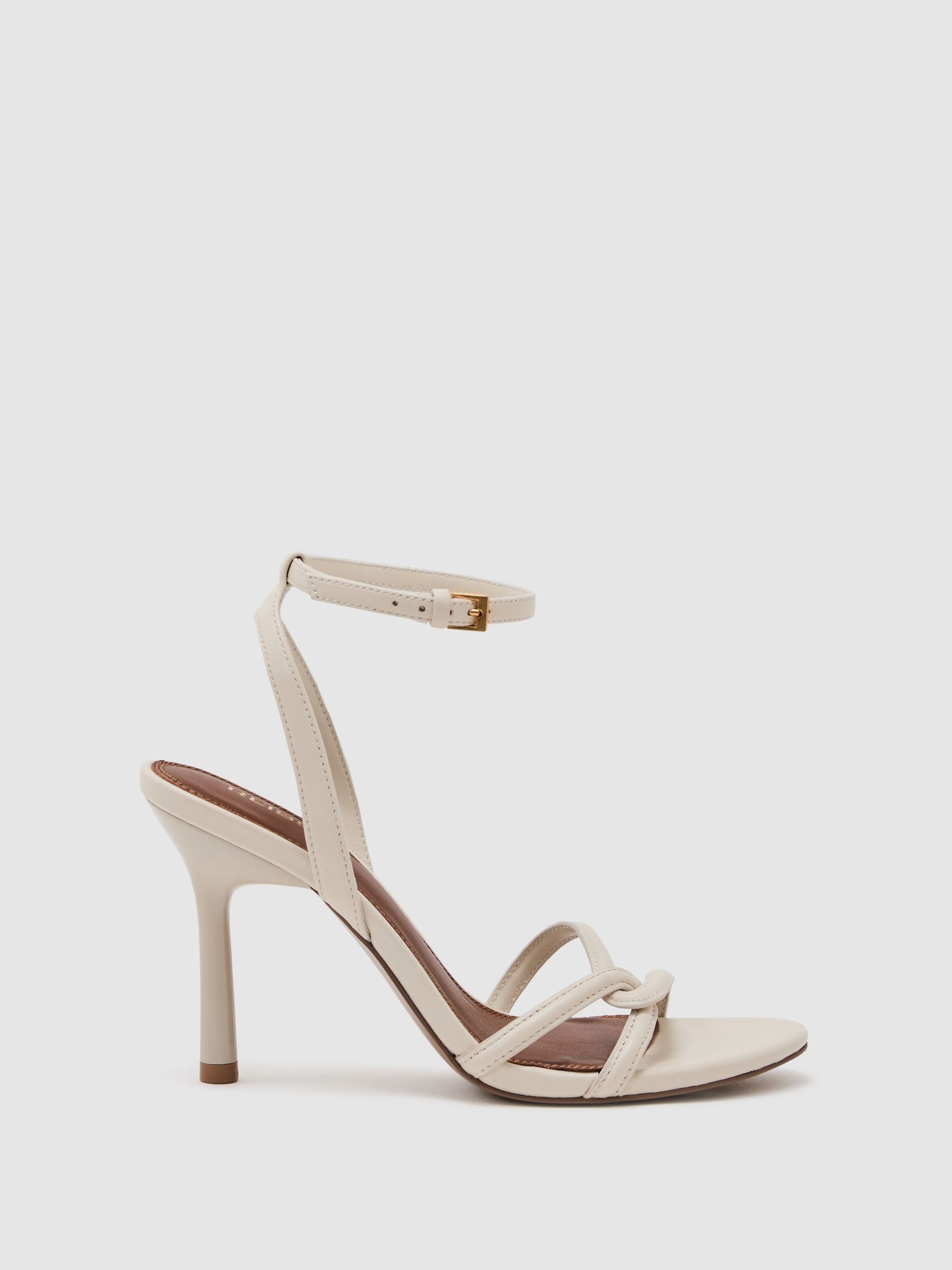 Leather Link Strap Stiletto Sandals in White - Image 2 of 6