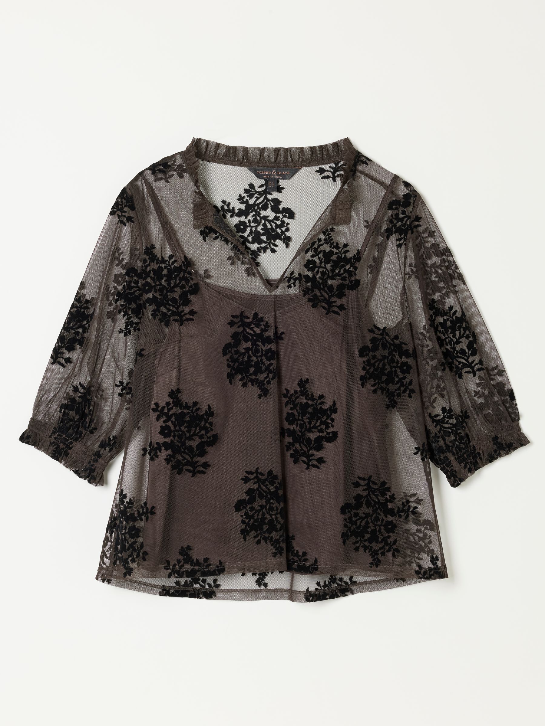 Fleur Chocolate Brown Flocked Tulle Blouse - Image 7 of 7 Fleur Chocolate Brown Flocked Tulle Blouse - Image 7 of 7