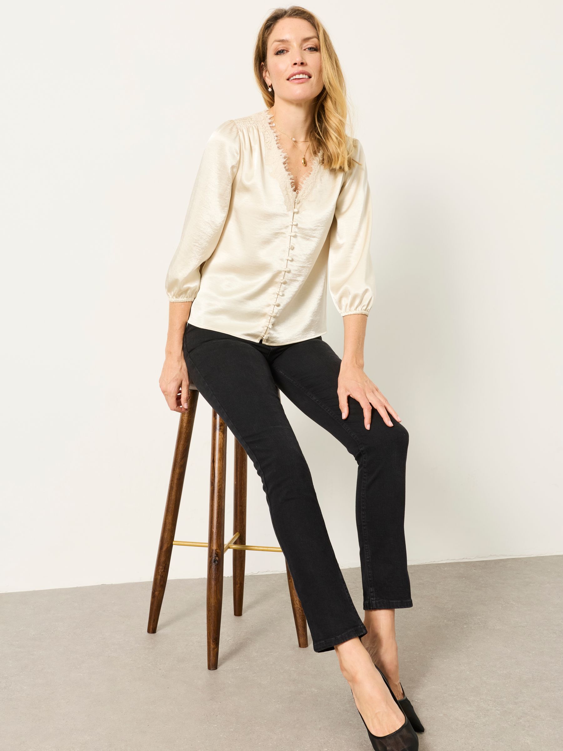 Betty Ivory Petite Lace Trim Blouse - Image 3 of 4
