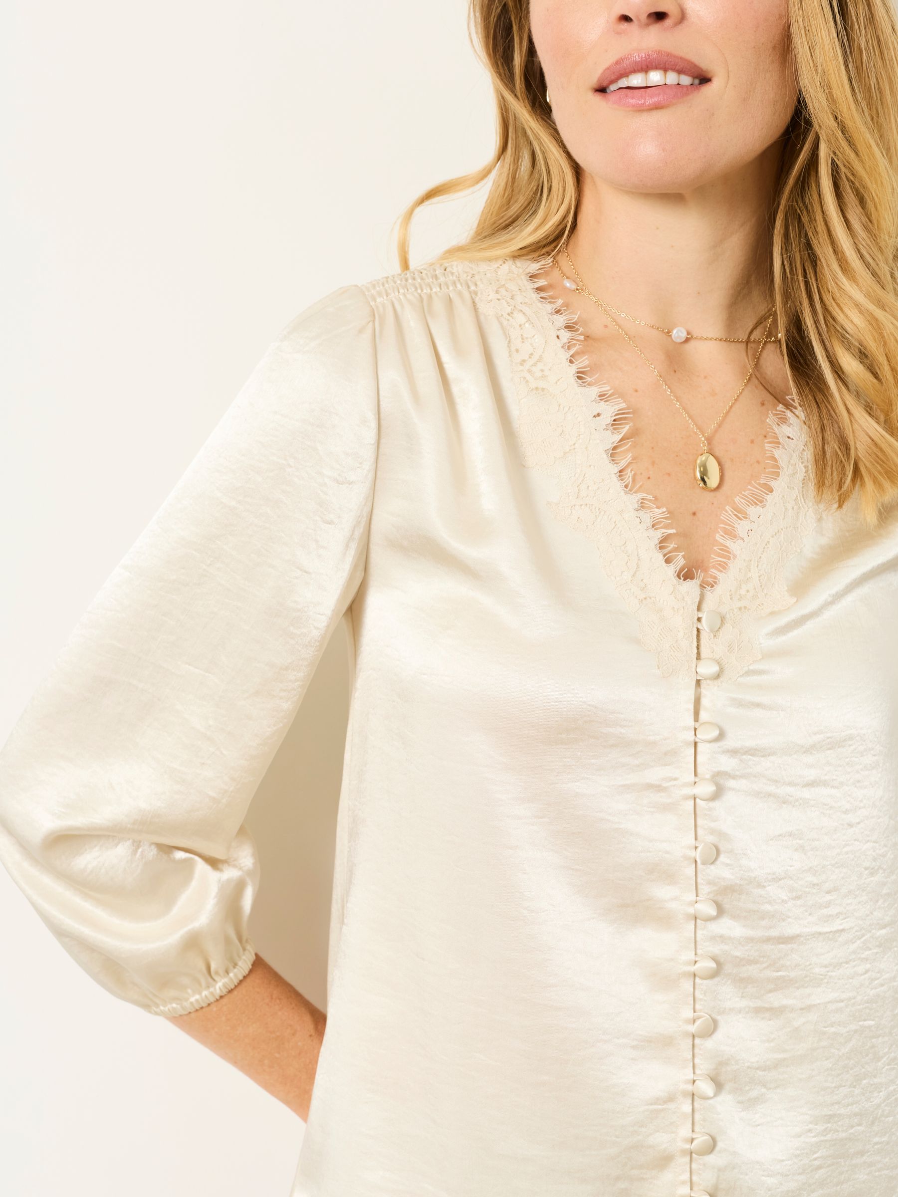 Betty Ivory Petite Lace Trim Blouse - Image 4 of 4 Betty Ivory Petite Lace Trim Blouse - Image 4 of 4