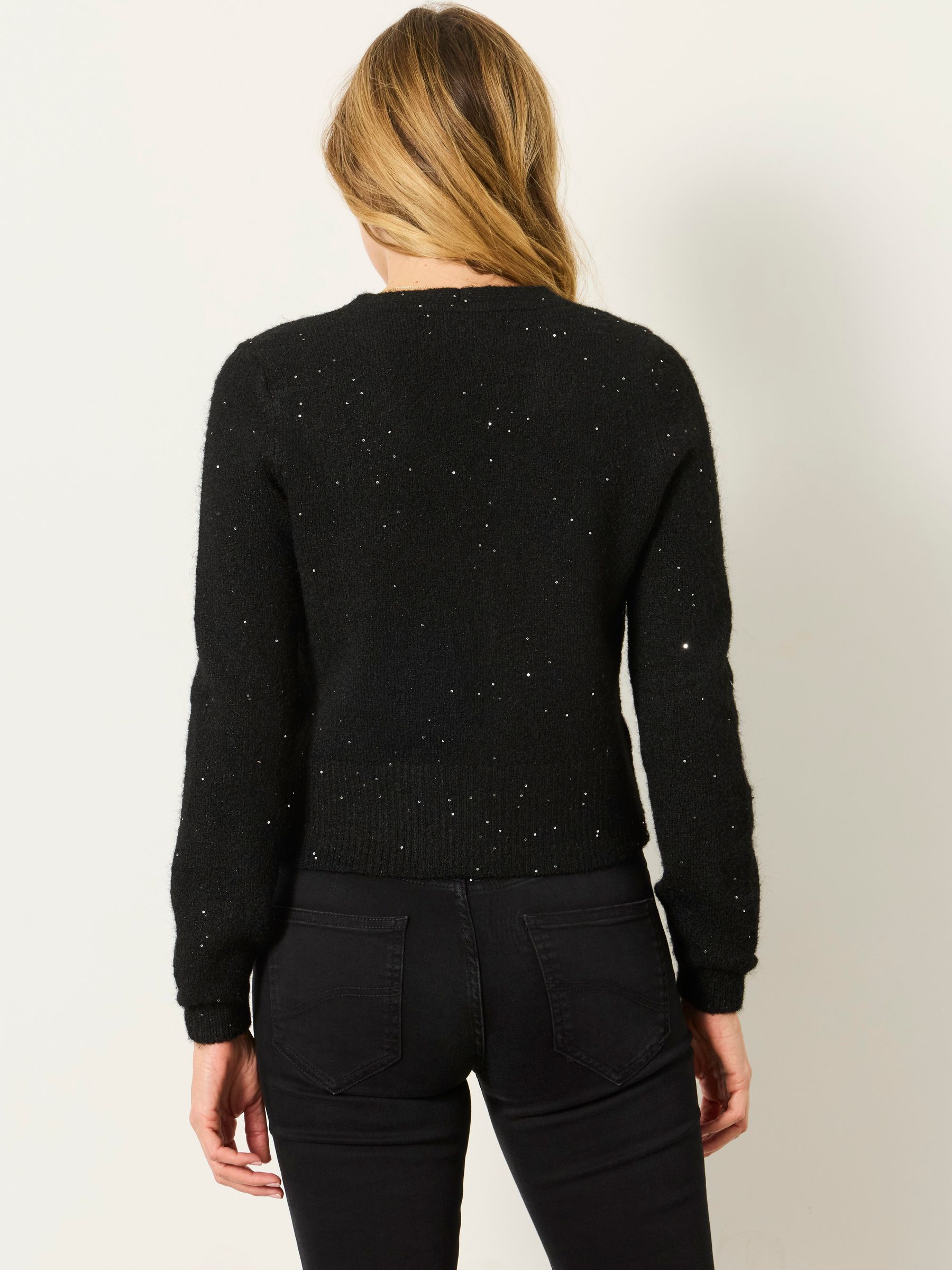 Black Sparkle Bow Front Cardigan - Image 2 of 7