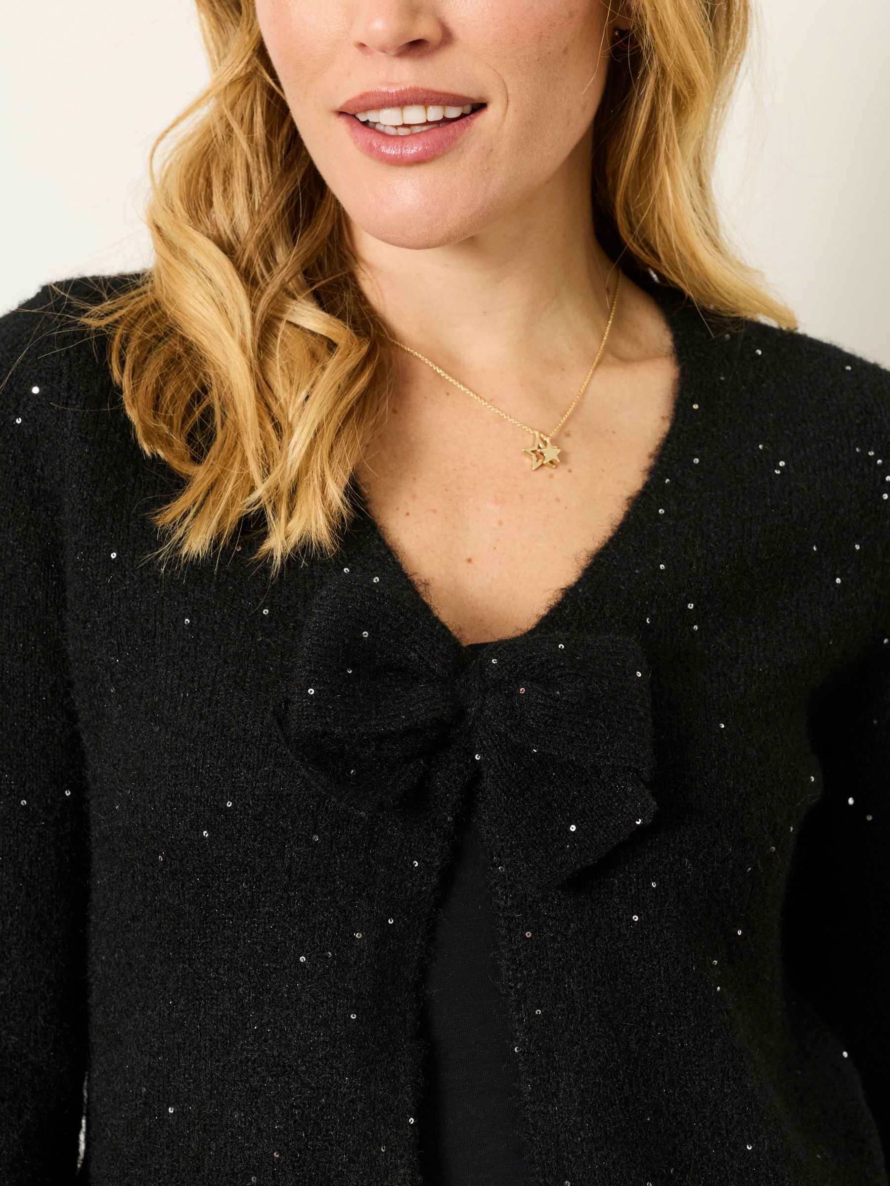 Black Sparkle Bow Front Cardigan - Image 4 of 7