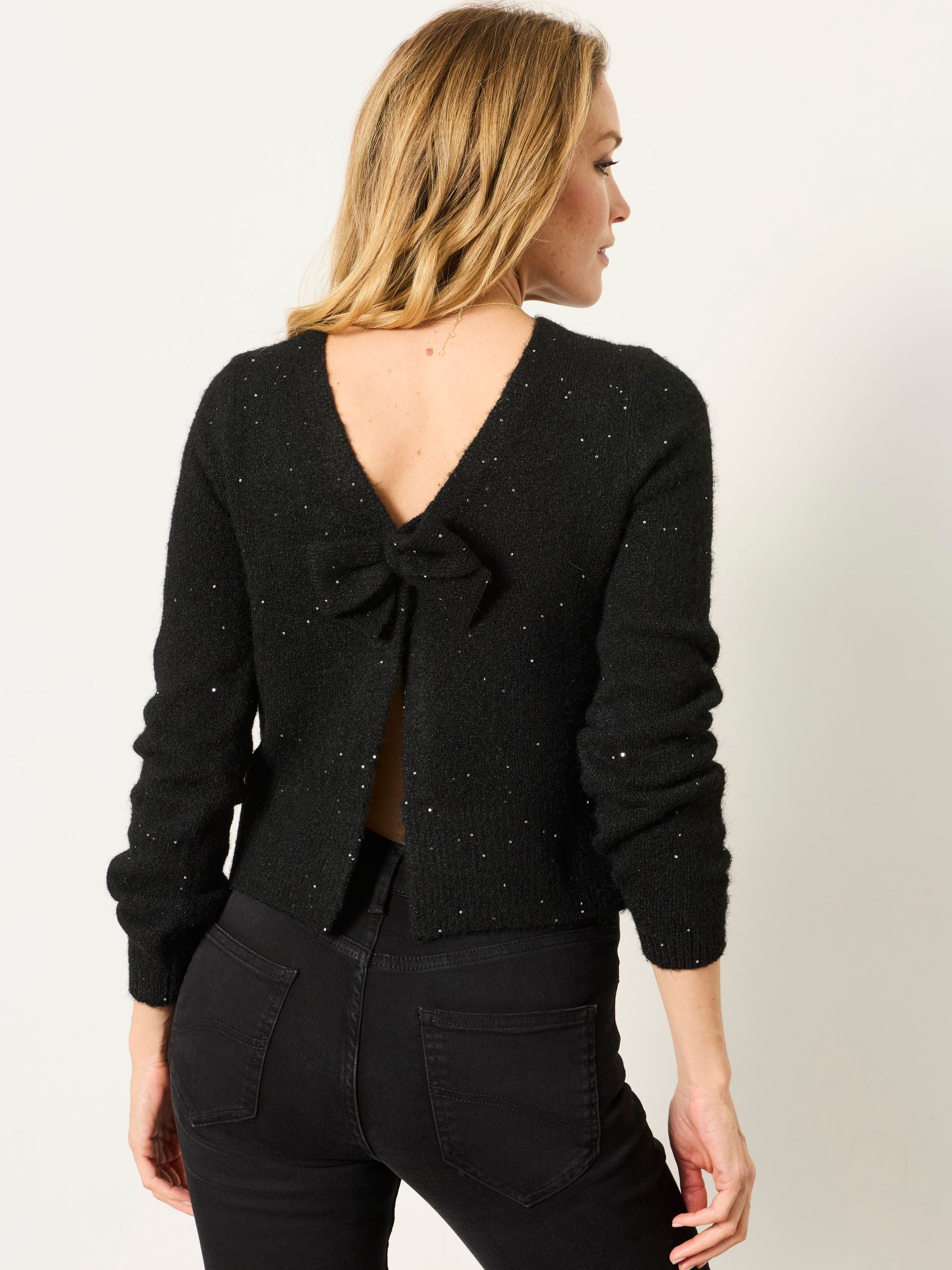 Black Sparkle Bow Front Cardigan - Image 5 of 7