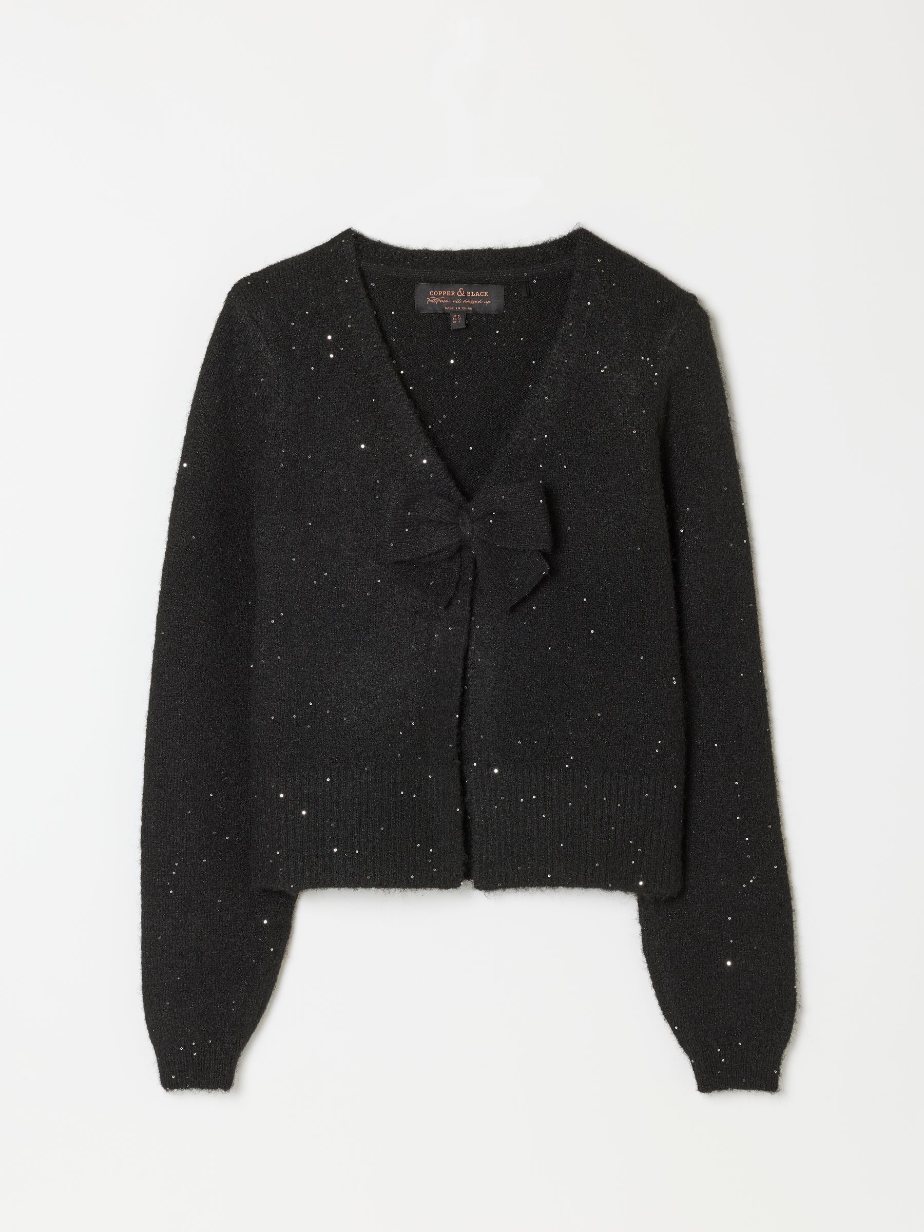 Black Sparkle Bow Front Cardigan - Image 7 of 7 Black Sparkle Bow Front Cardigan - Image 7 of 7