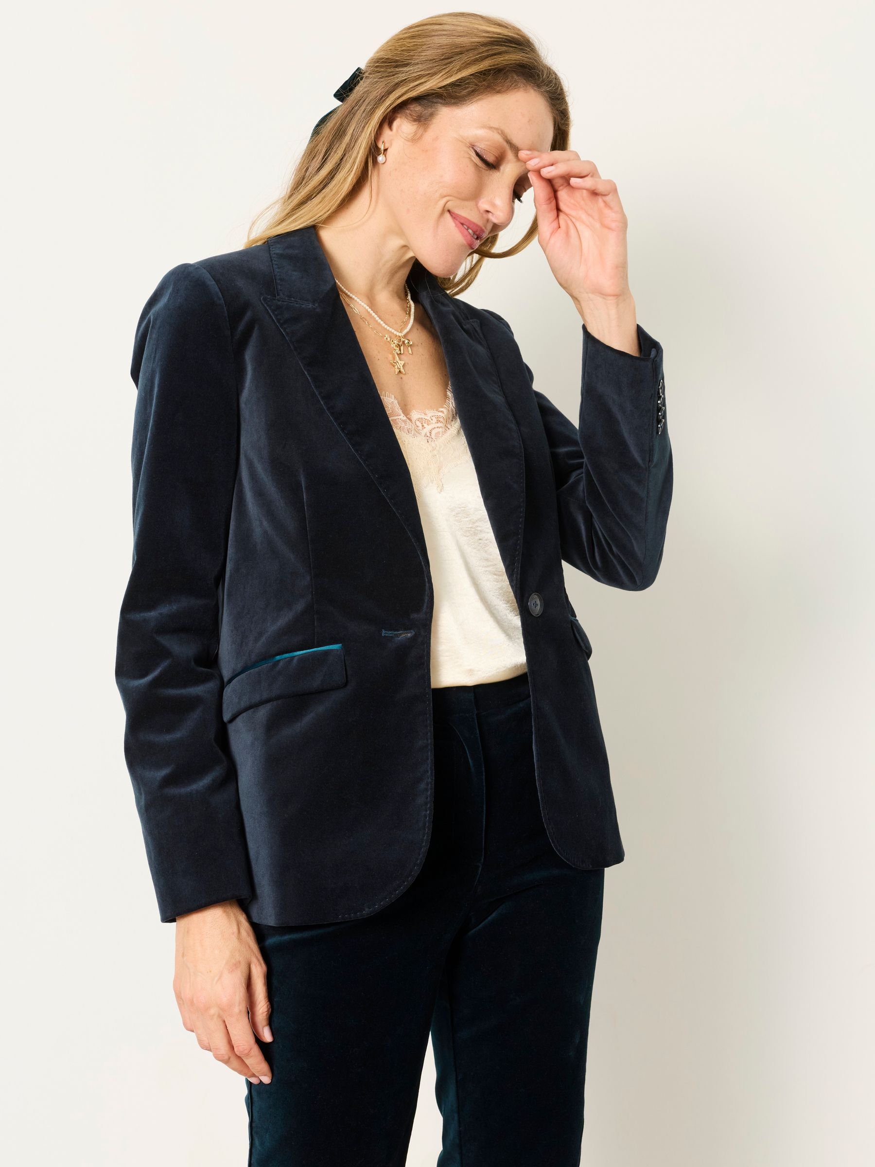 Teal Blue Maggie Velvet Blazer - Image 2 of 7