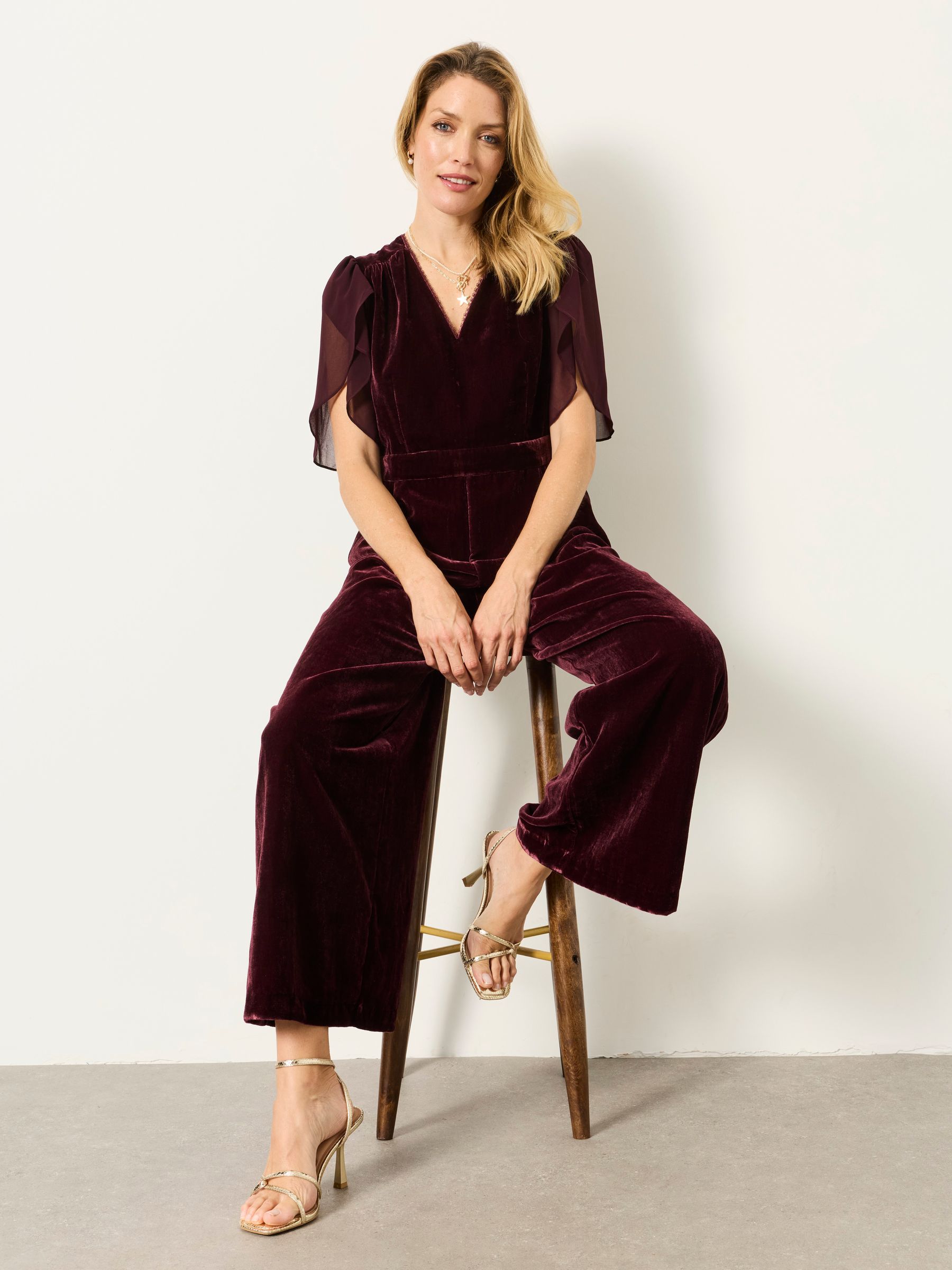 Wine Opal Velvet Jumpsuit - Image 4 of 6