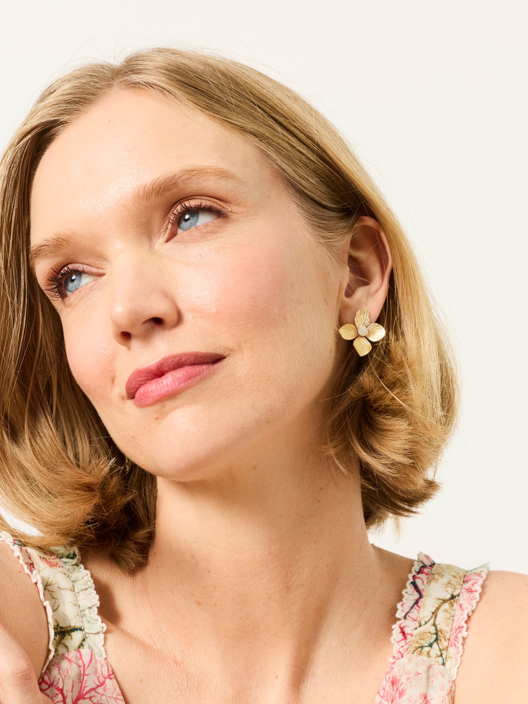 Gold Tone V and A Flower Stud Earrings - Image 1 of 4
