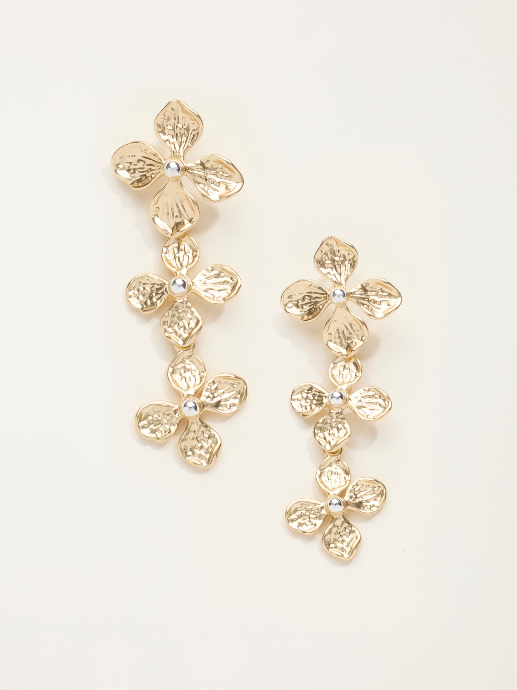 Gold Tone V and A Trio Flower Drop Earrings - Image 3 of 4