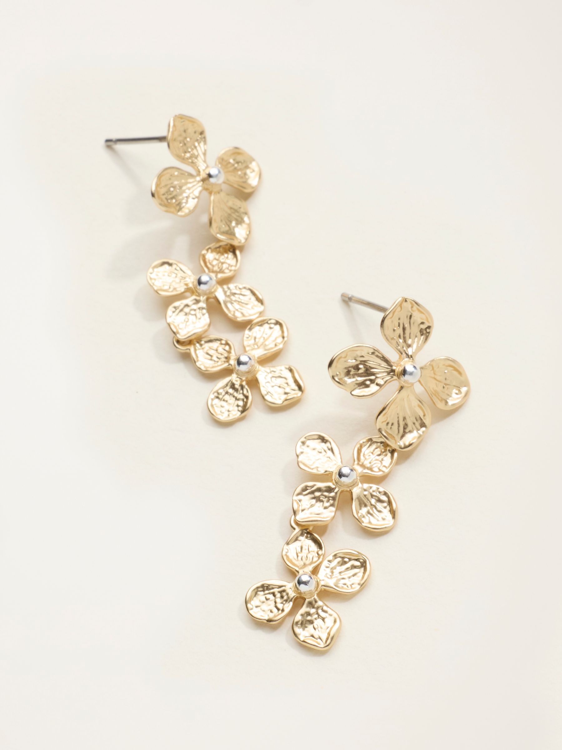 Gold Tone V and A Trio Flower Drop Earrings - Image 4 of 4