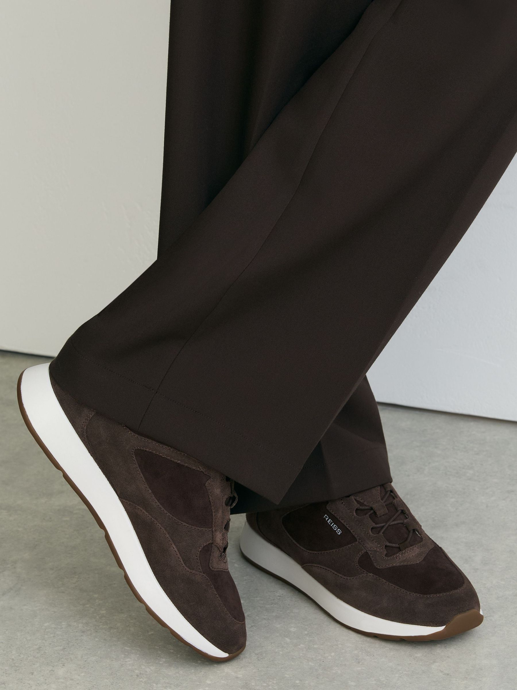 Suede Lightweight Runner Trainers in Chocolate Brown - Image 1 of 5