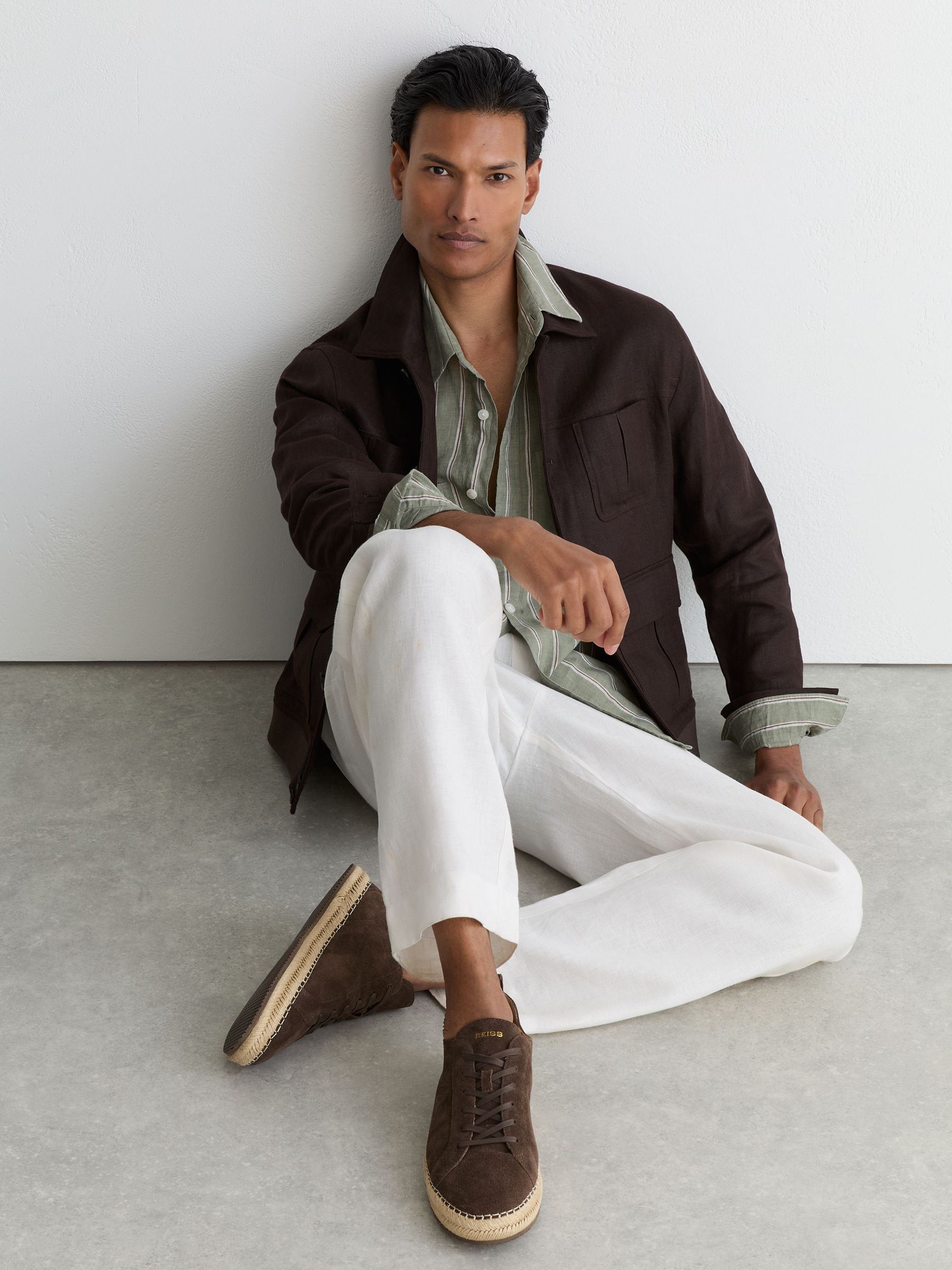 Suede Espadrille Lace-Up Trainers in Brown - Image 1 of 5