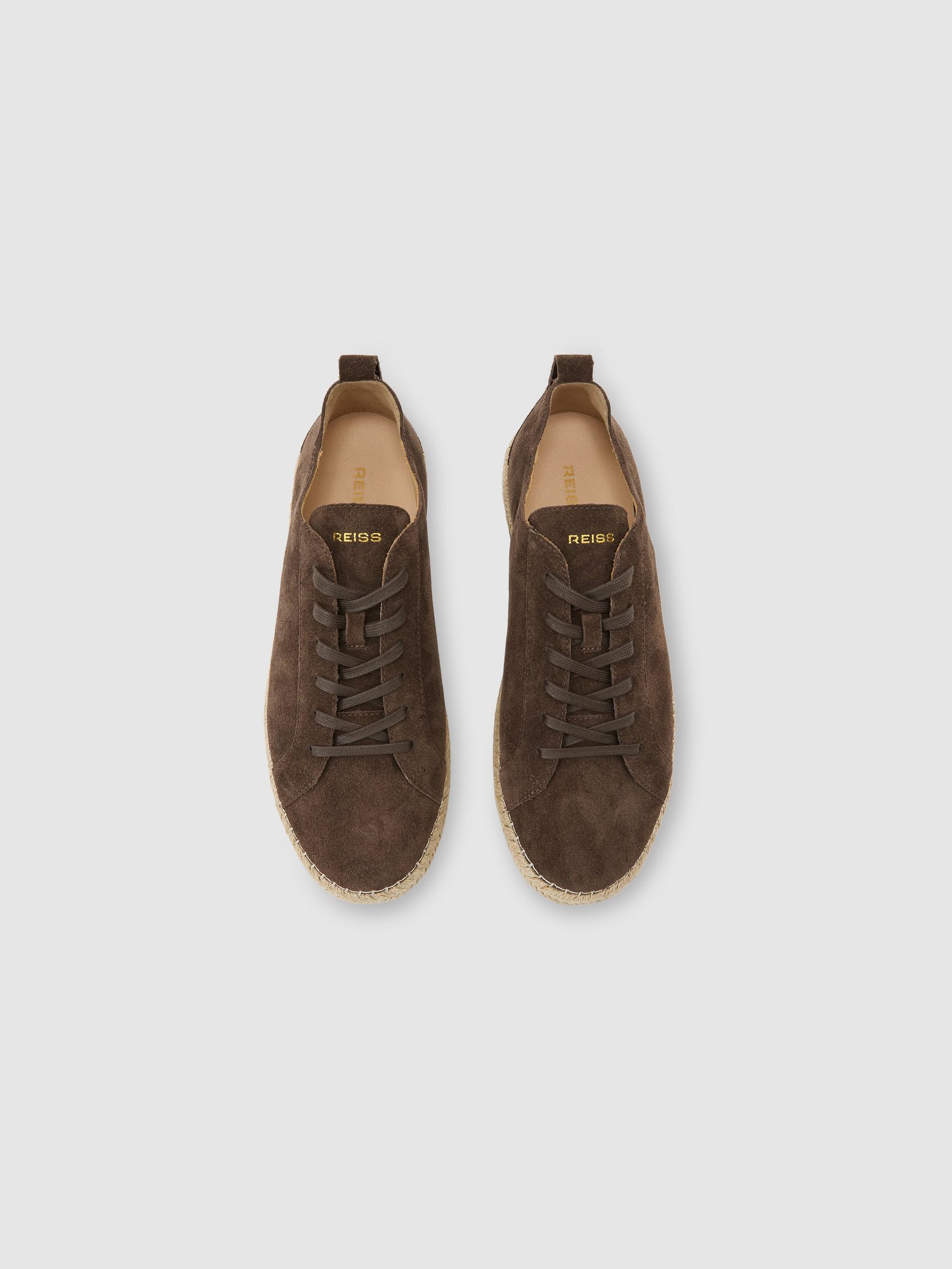 Suede Espadrille Lace-Up Trainers in Brown - Image 3 of 5