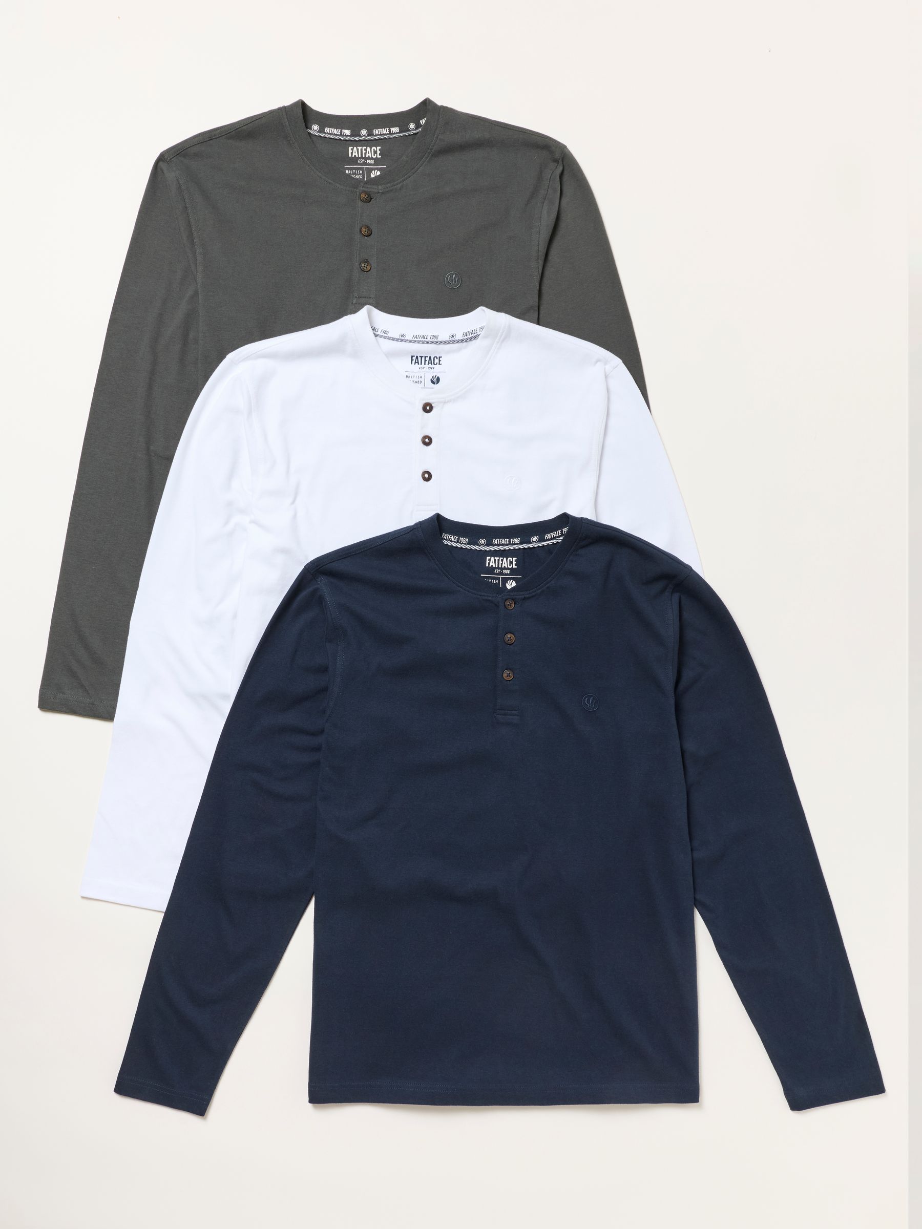 3 Pack Charcoal Grey Long Sleeve Henley T-Shirt - Image 6 of 7
