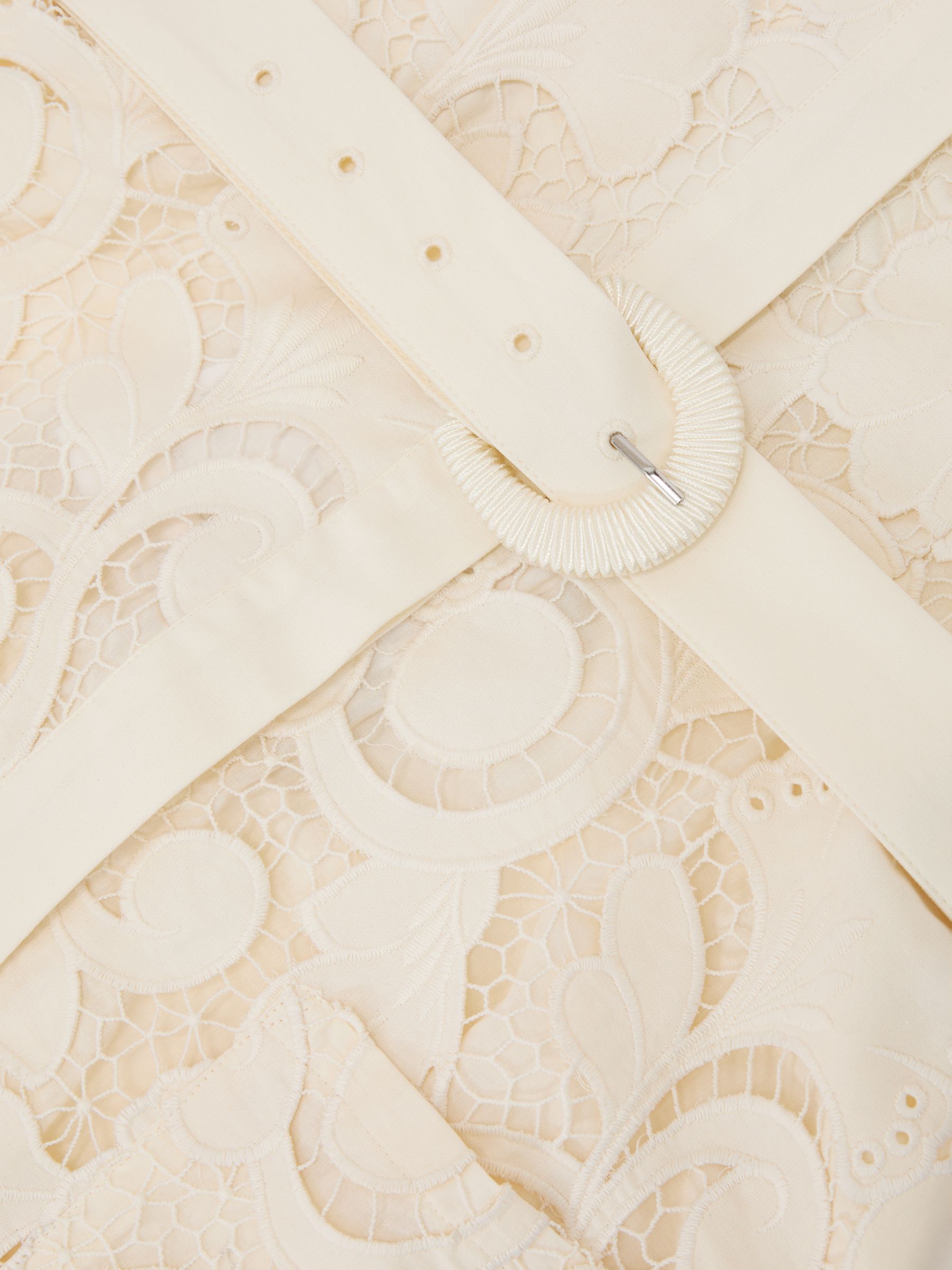 Cotton-Blend Lace Button-Front Midi Dress in Cream - image 3