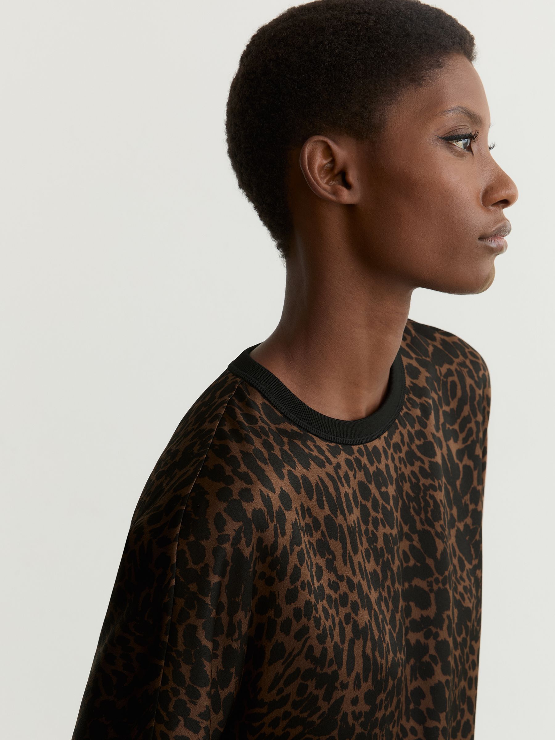 Silk Animal-Print Short-Sleeve Top in Black/Brown - image 5