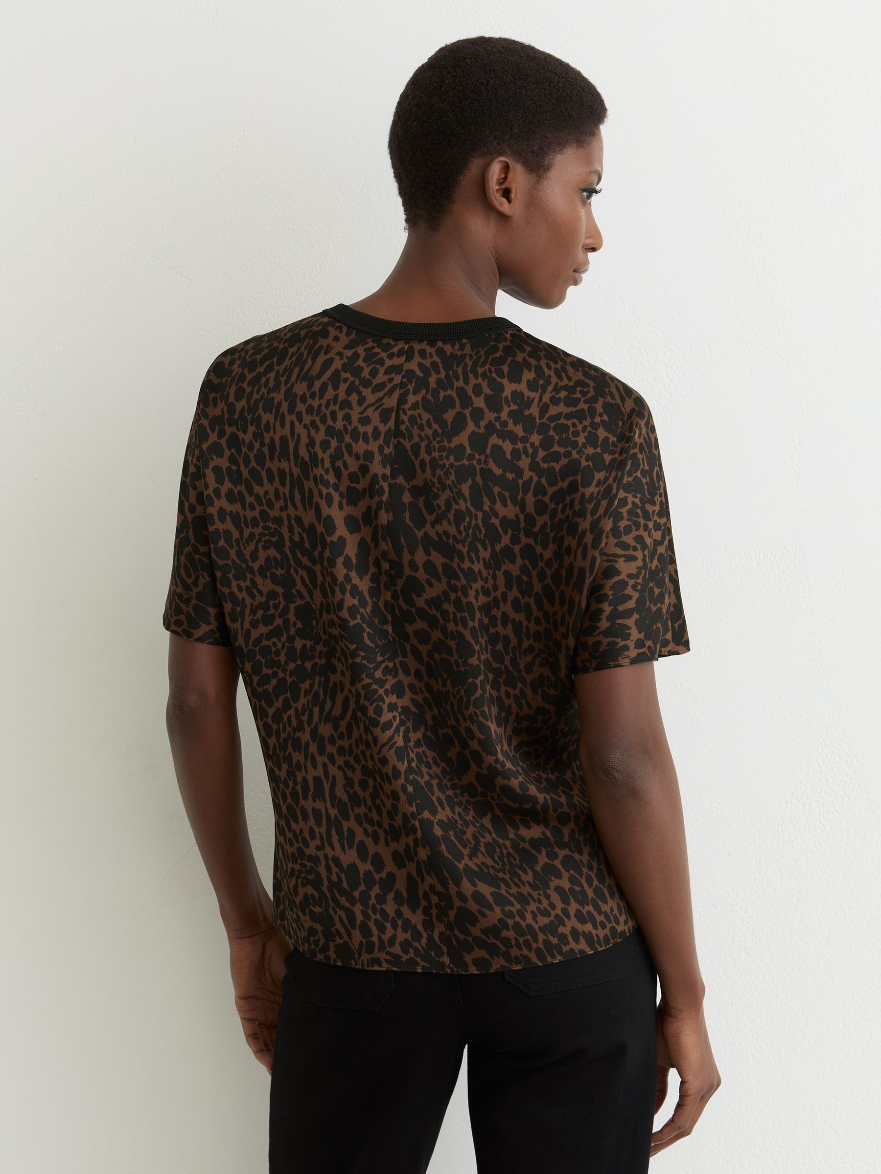 Silk Animal-Print Short-Sleeve Top in Black/Brown - image 4