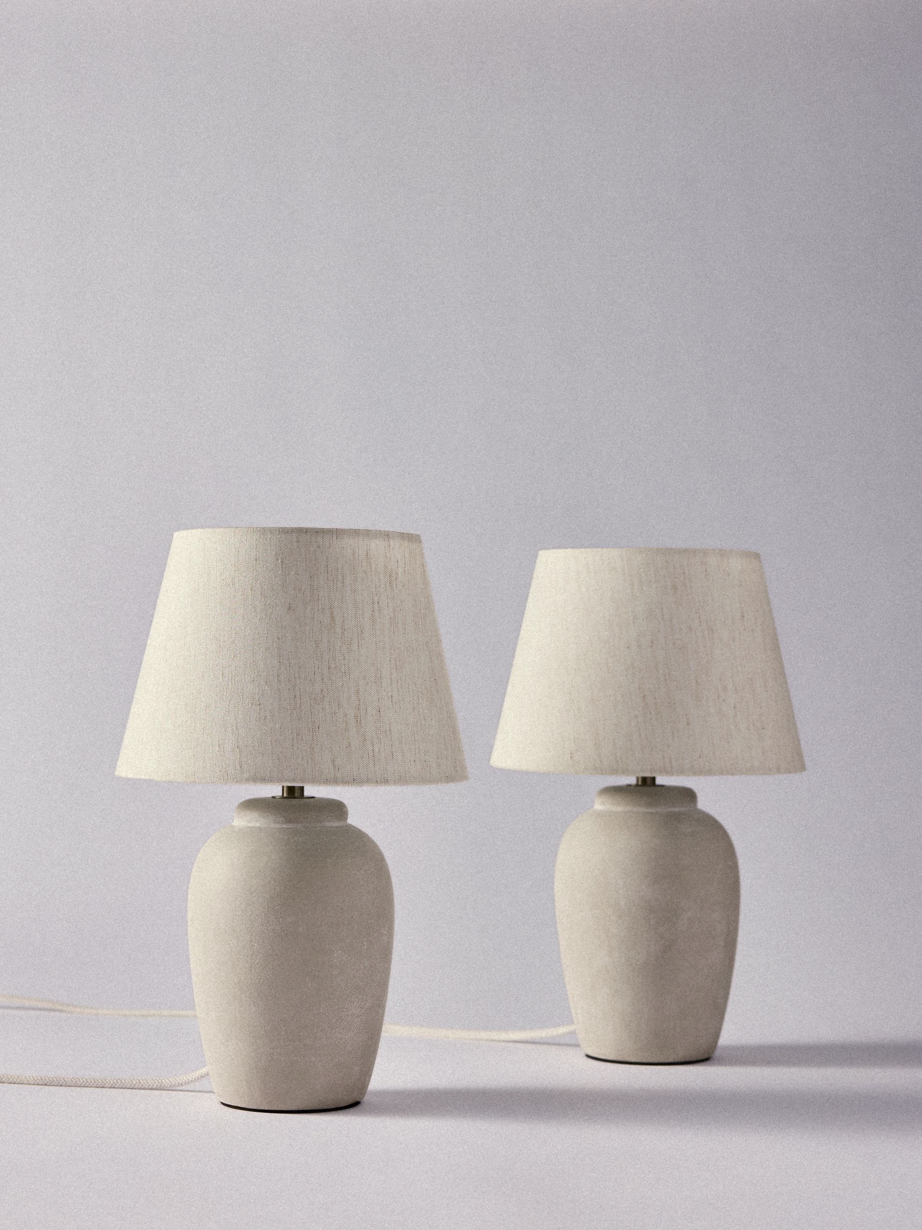 The Set 2 Pack Grey/Ecru Textured Ceramic Small Table Lamps - Image 2 of 5