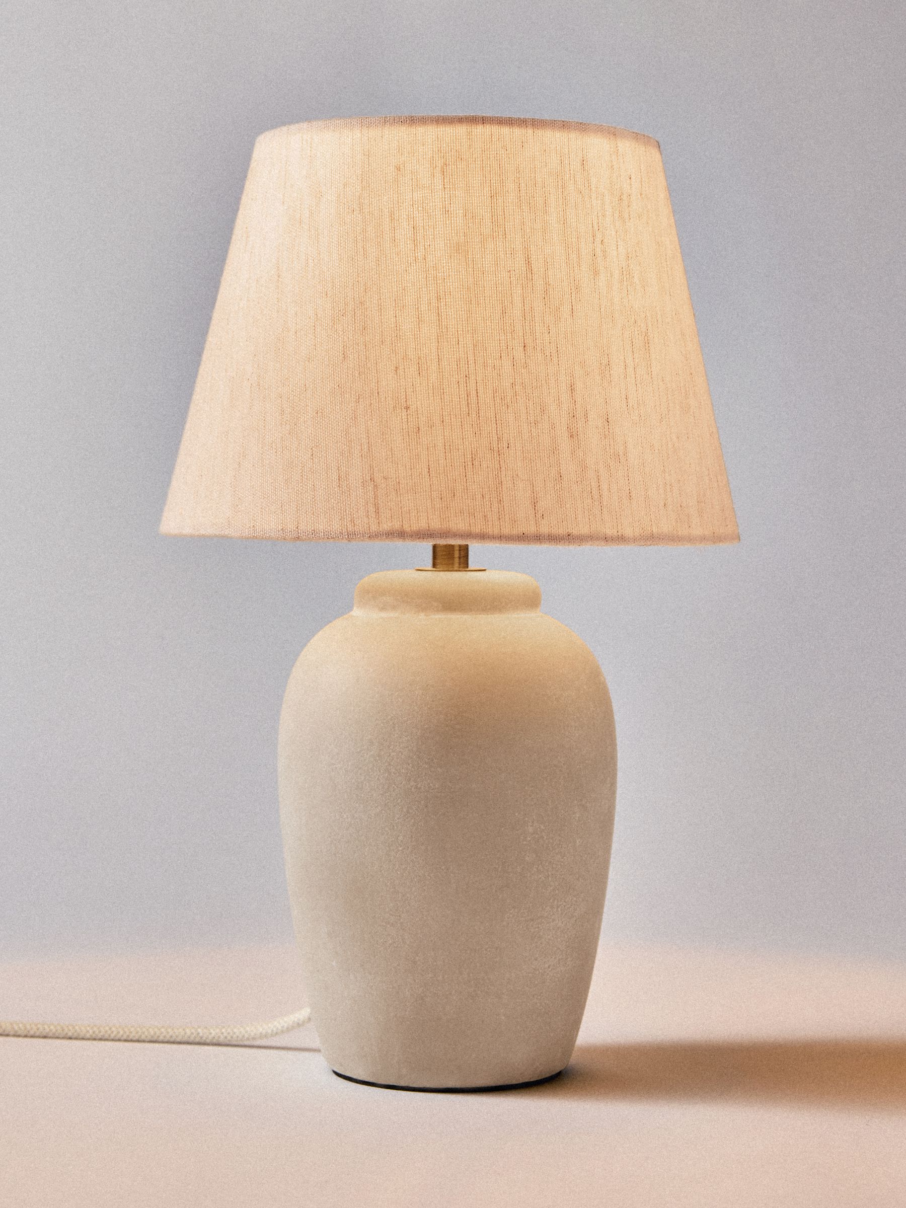 The Set 2 Pack Grey/Ecru Textured Ceramic Small Table Lamps - Image 4 of 5