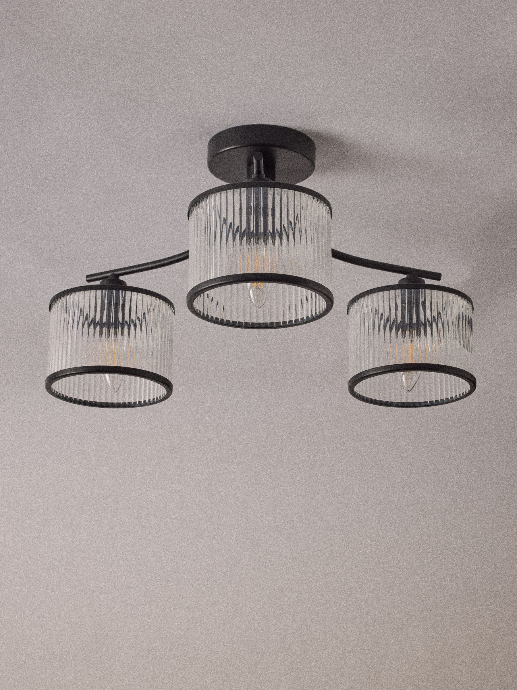 The Set 2 Pack Black Ribbed Glass 3 Light Flush Ceiling Lights - Image 5 of 5