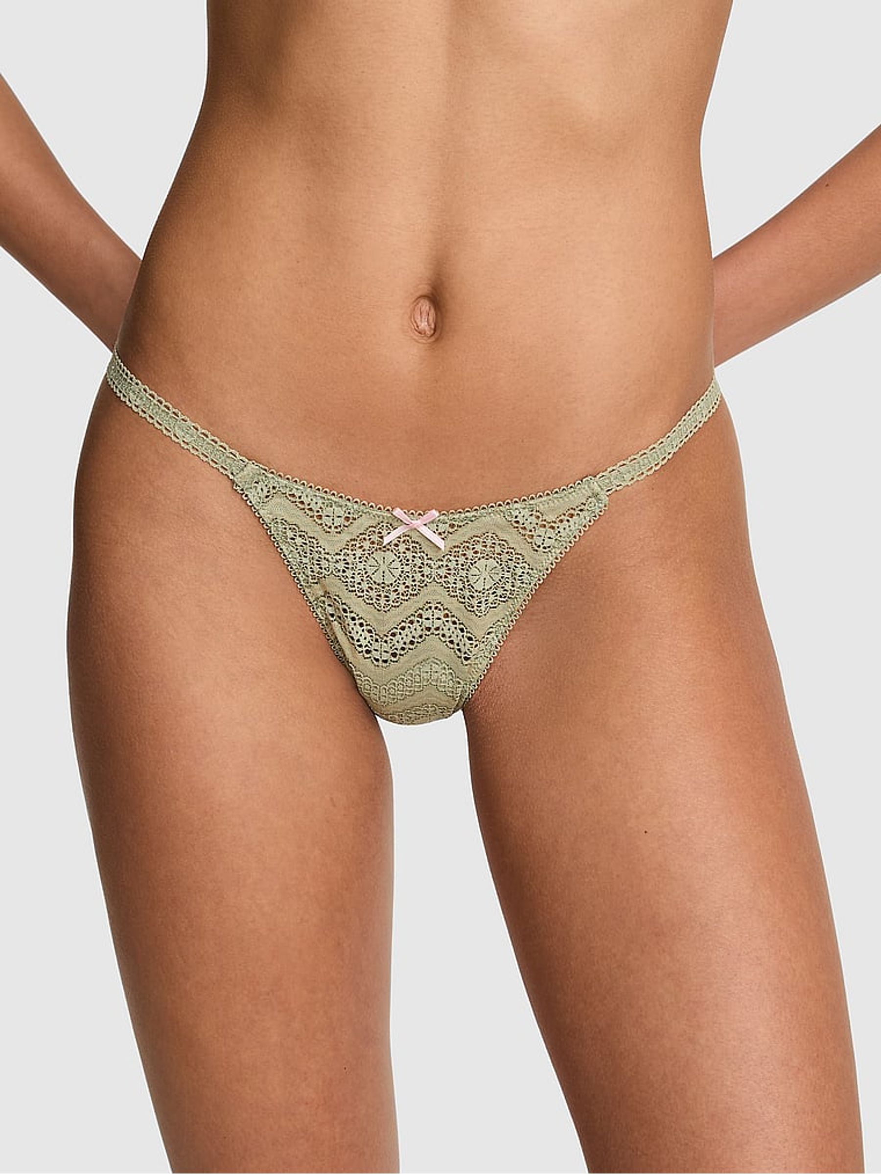 Slate Green Mini Scoop Thong Crochet Lace Knickers - Image 1 of 2