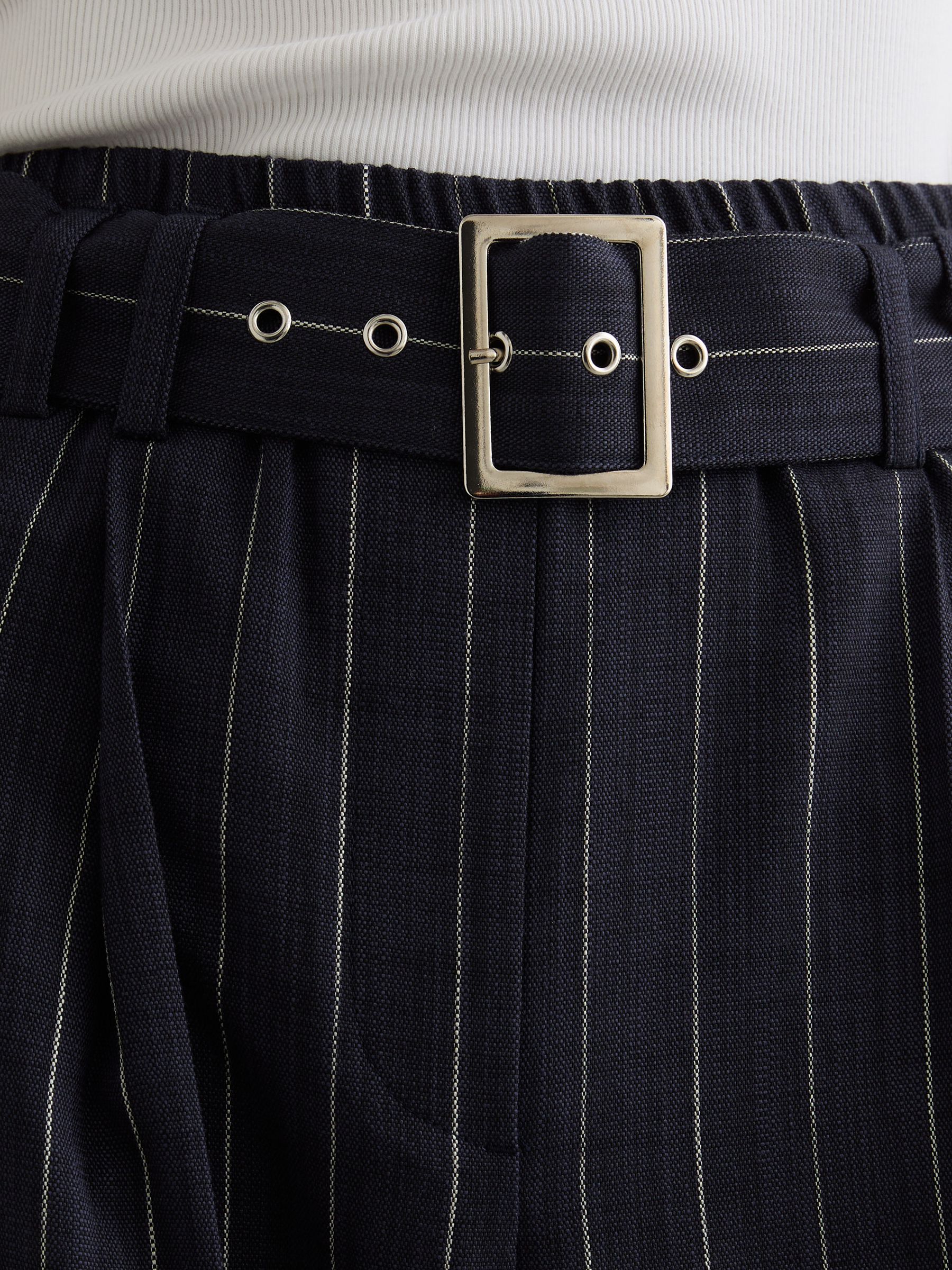 Petite Pinstripe Belted Wide-Leg Trousers in Navy - Image 4 of 7