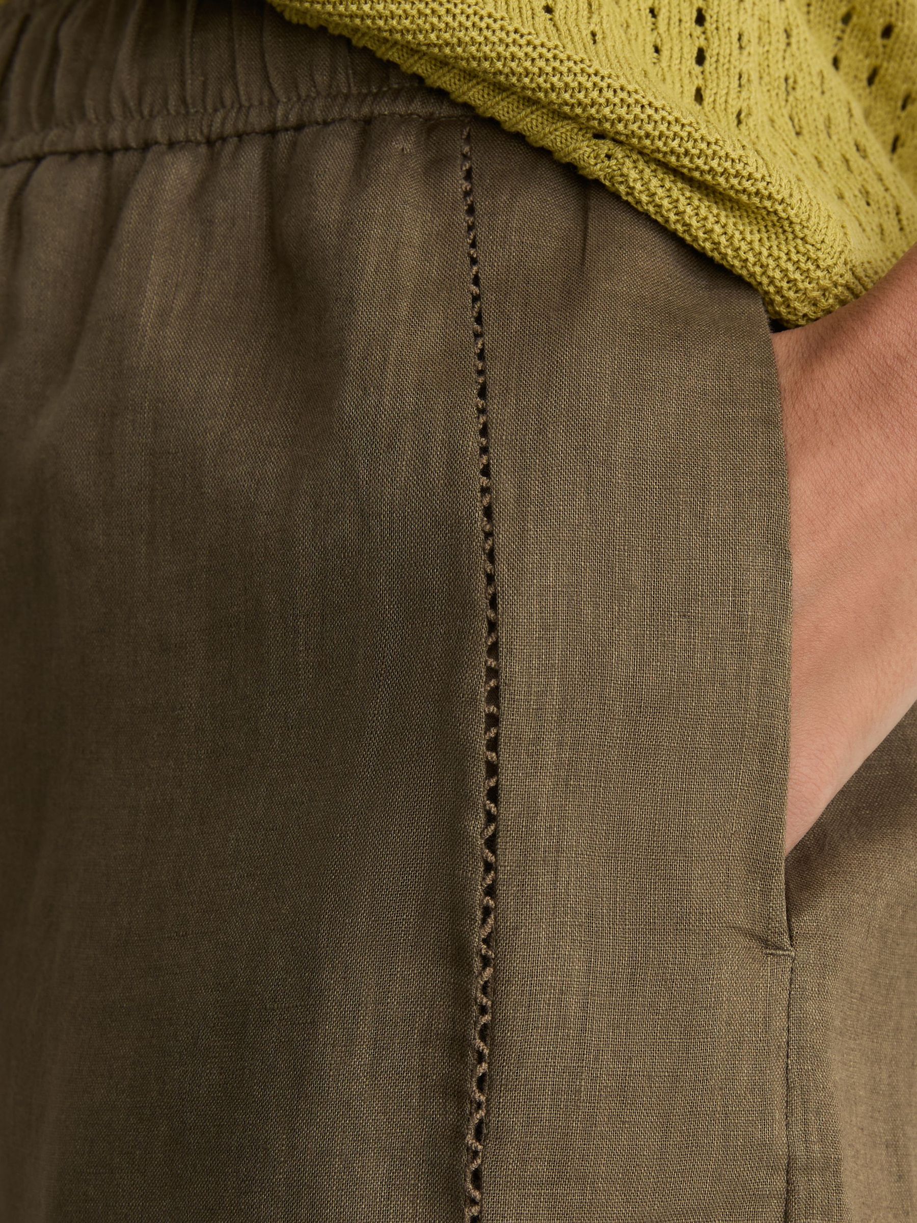 Petite Linen Ladder-Embroidery Wide-Leg Trousers in Khaki Green - Image 7 of 10