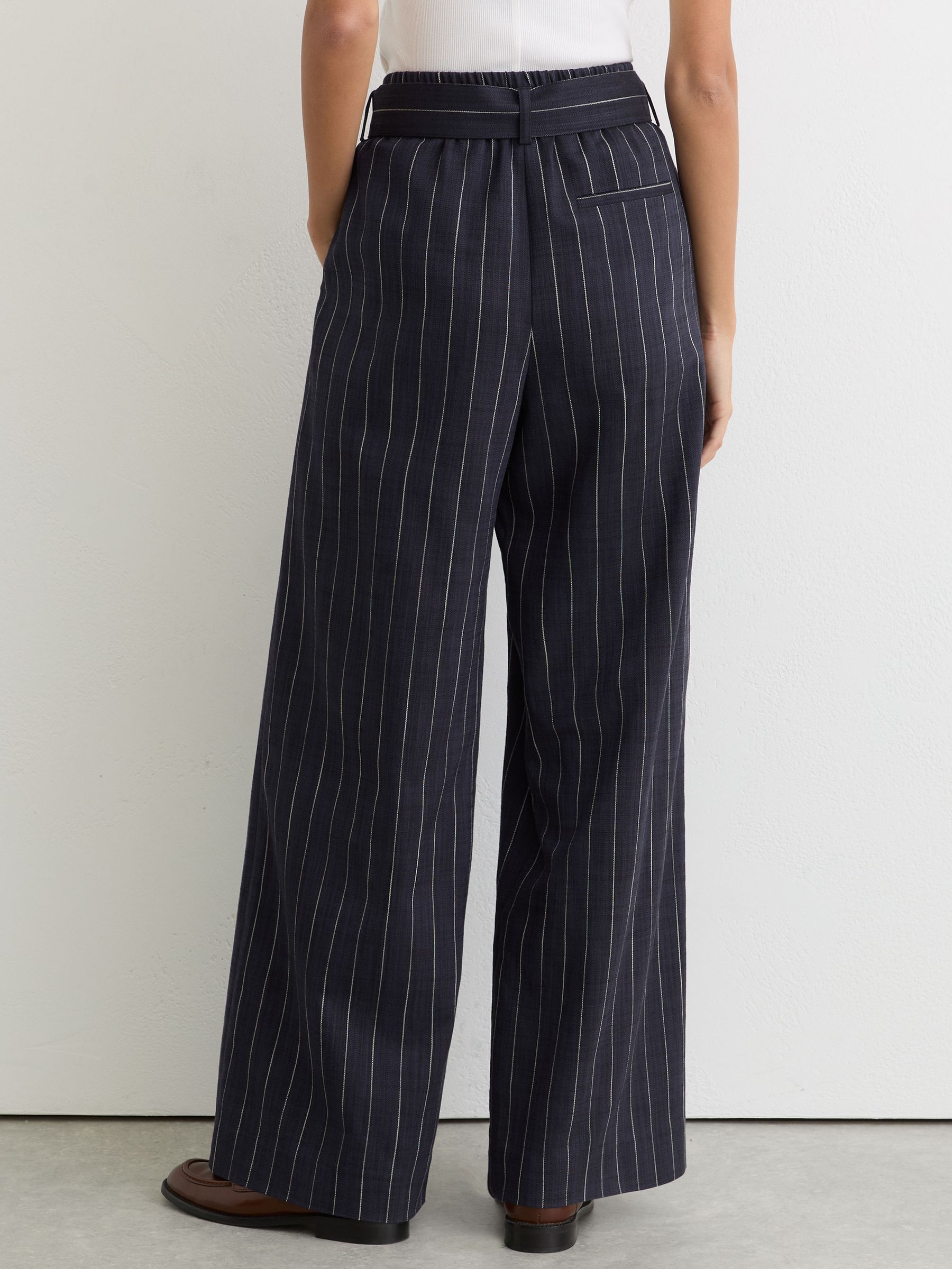 Pinstripe Belted Wide-Leg Trousers in Navy - Image 5 of 6