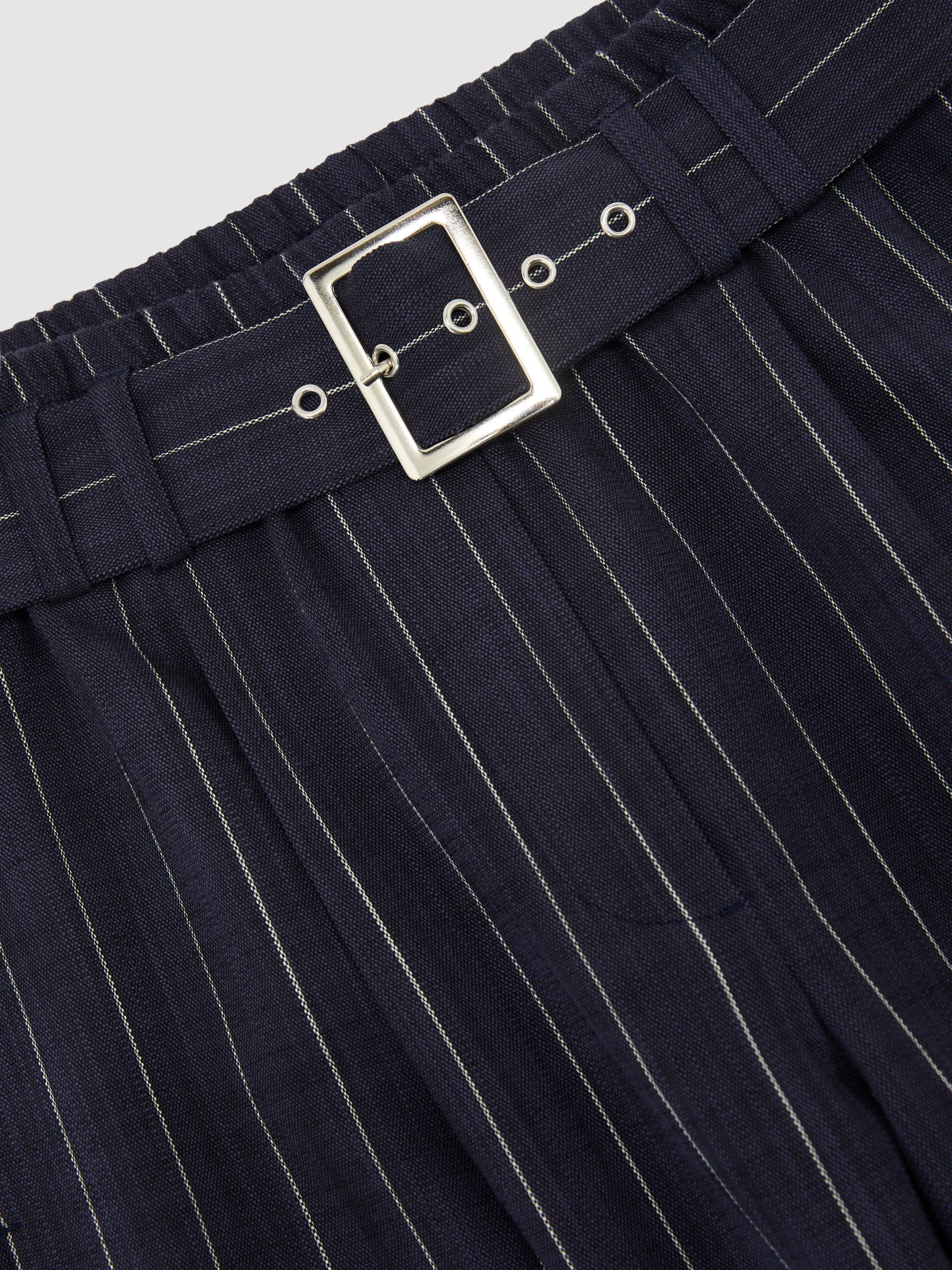 Pinstripe Belted Wide-Leg Trousers in Navy - Image 6 of 6