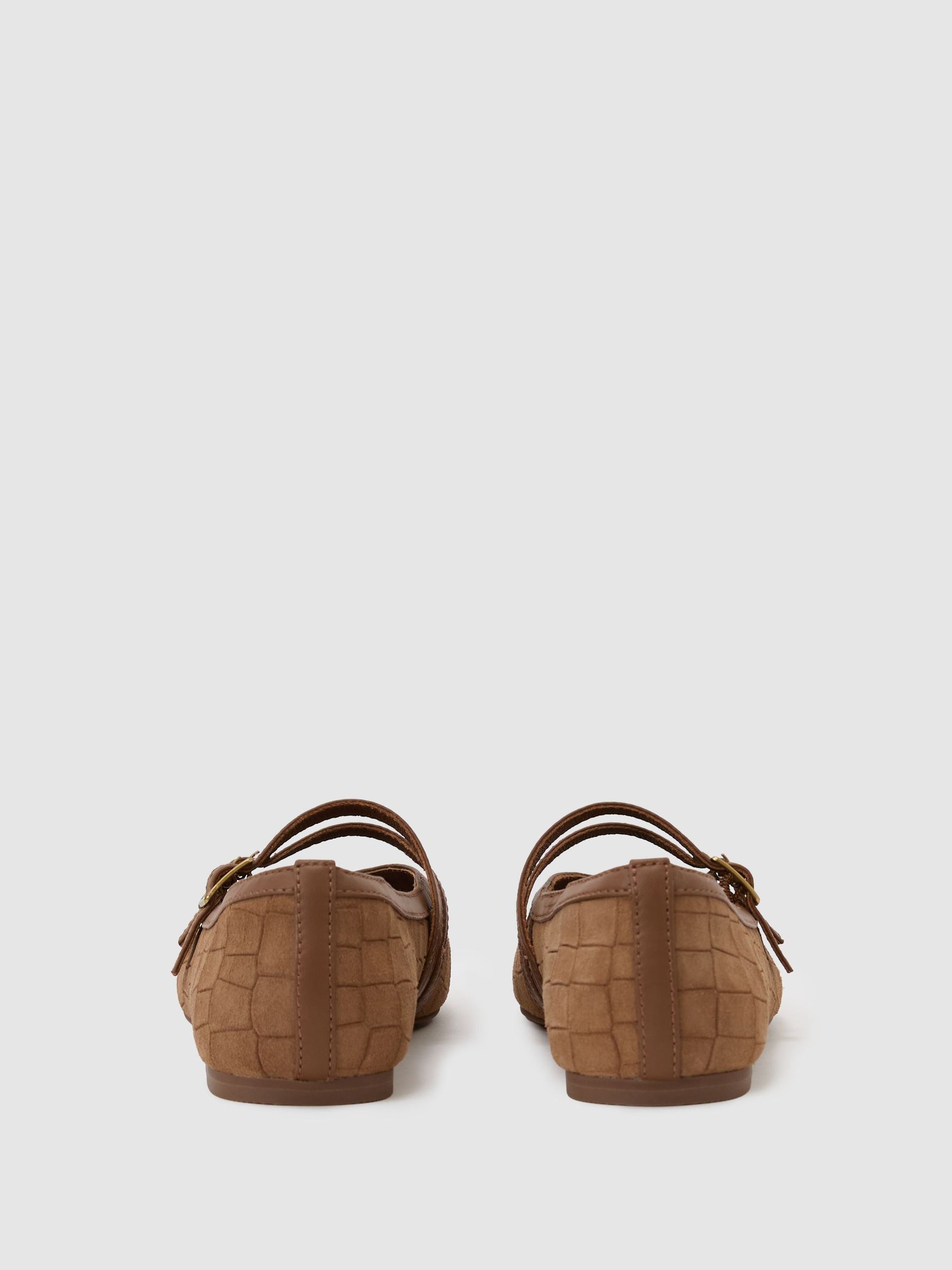 Suede Croc-Embossed Ballet Flats in Tan - Image 3 of 5