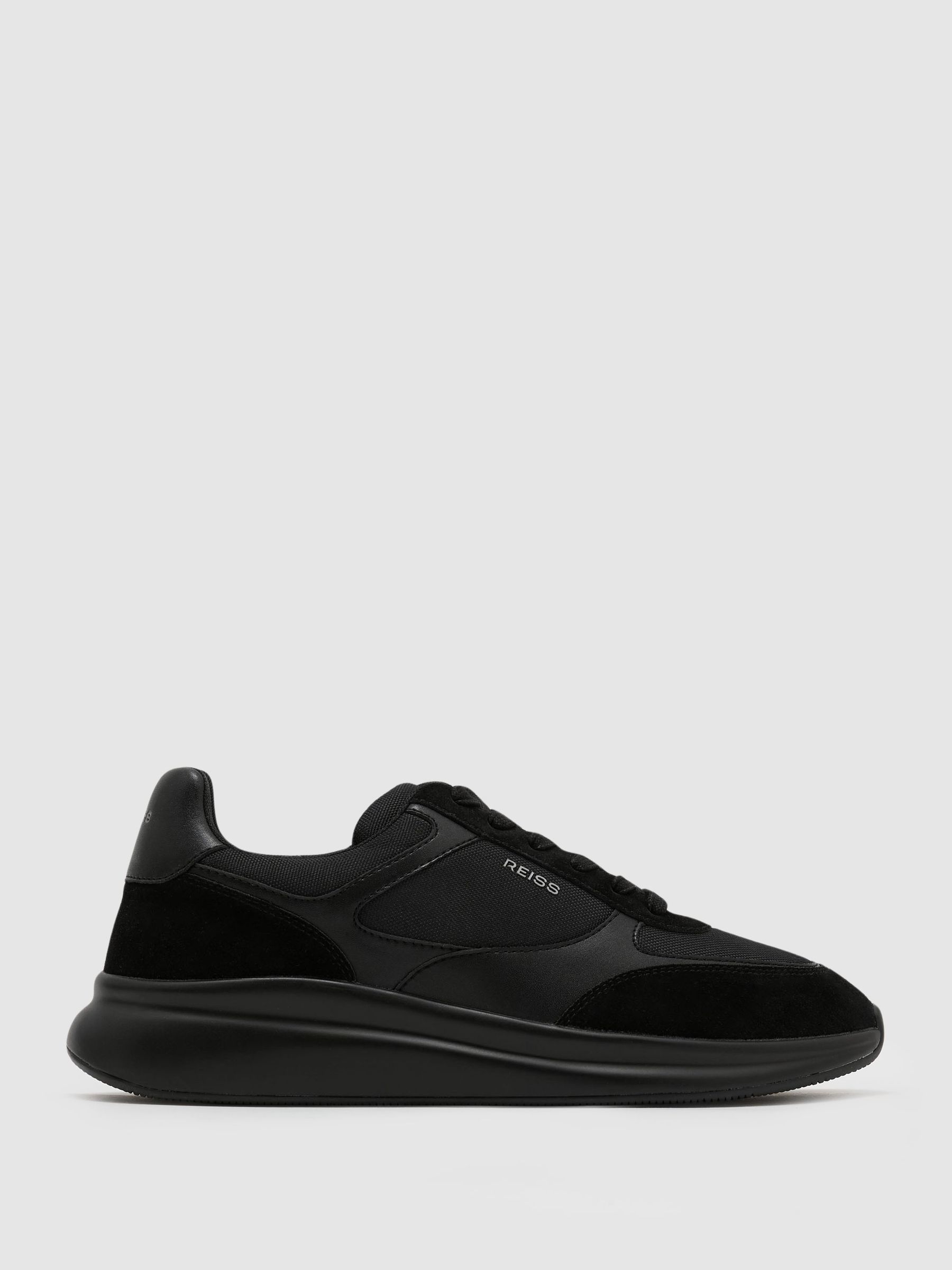 Suede-Trim Runner Trainers in All Black - Image 1 of 4