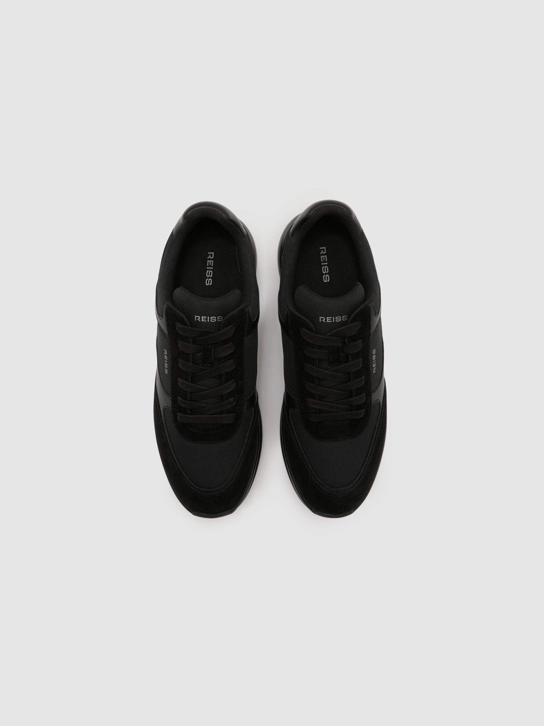 Suede-Trim Runner Trainers in All Black - Image 2 of 4
