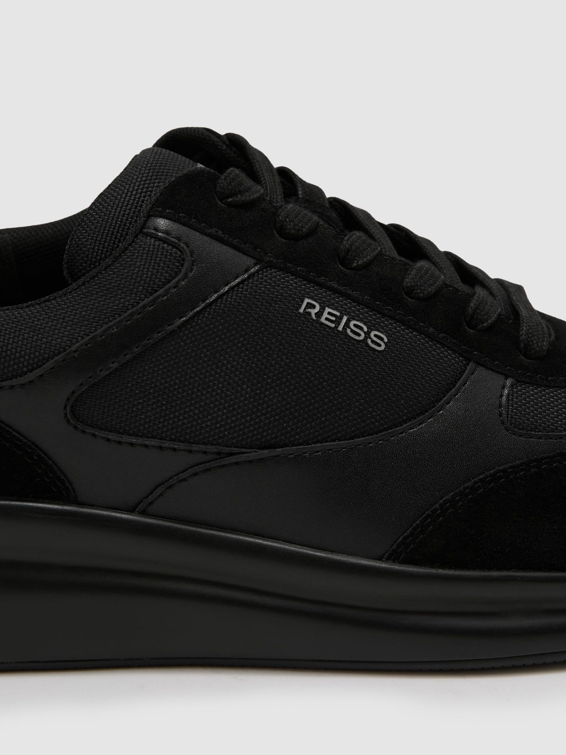 Suede-Trim Runner Trainers in All Black - Image 4 of 4