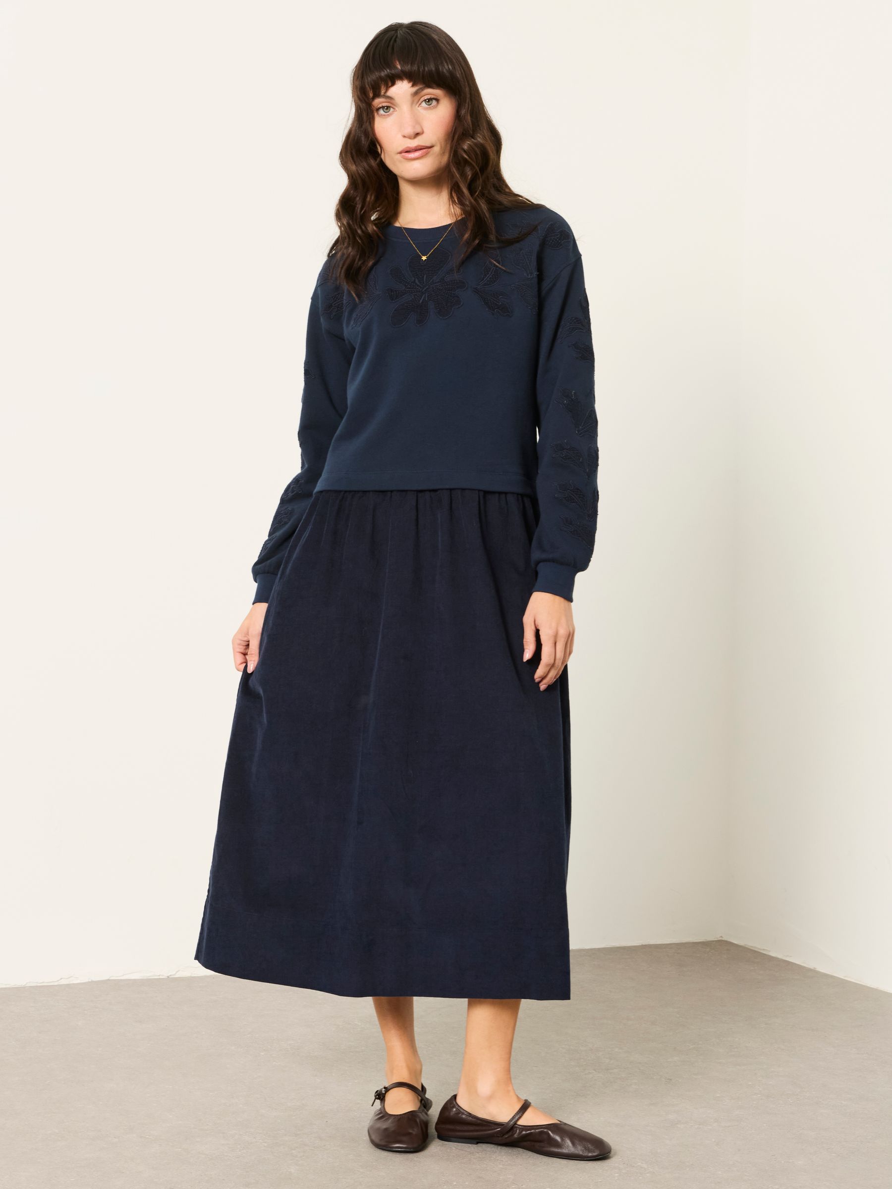 Pacey Navy Petite 2in1 Cord Midi Dress - Image 1 of 5