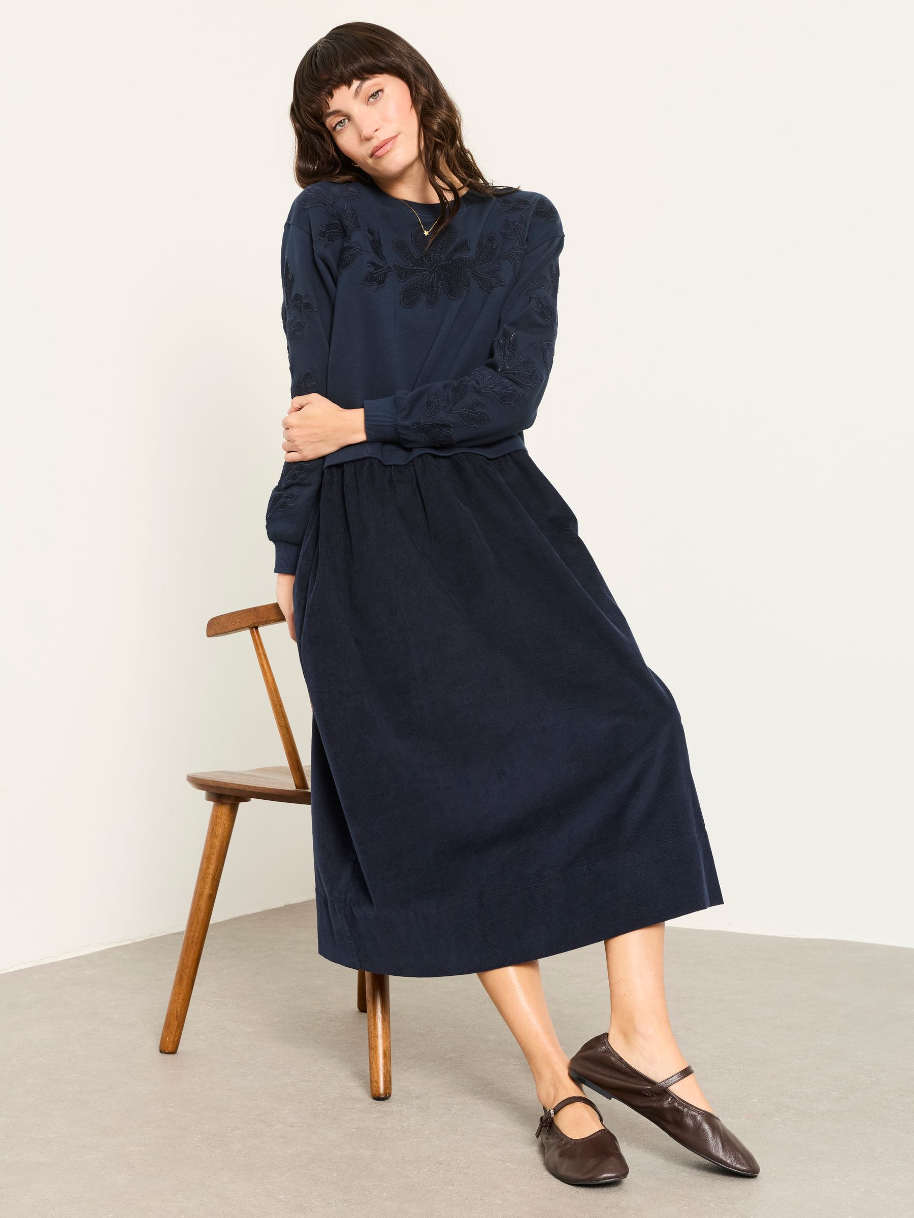 Pacey Navy Petite 2in1 Cord Midi Dress - Image 3 of 5