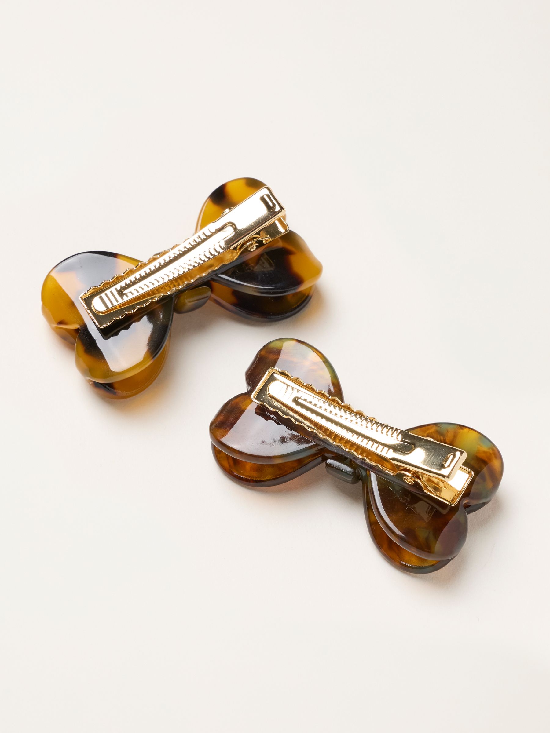 2 Pack Tortoiseshell Brown Bow Resin Hair Slides - Image 2 of 2