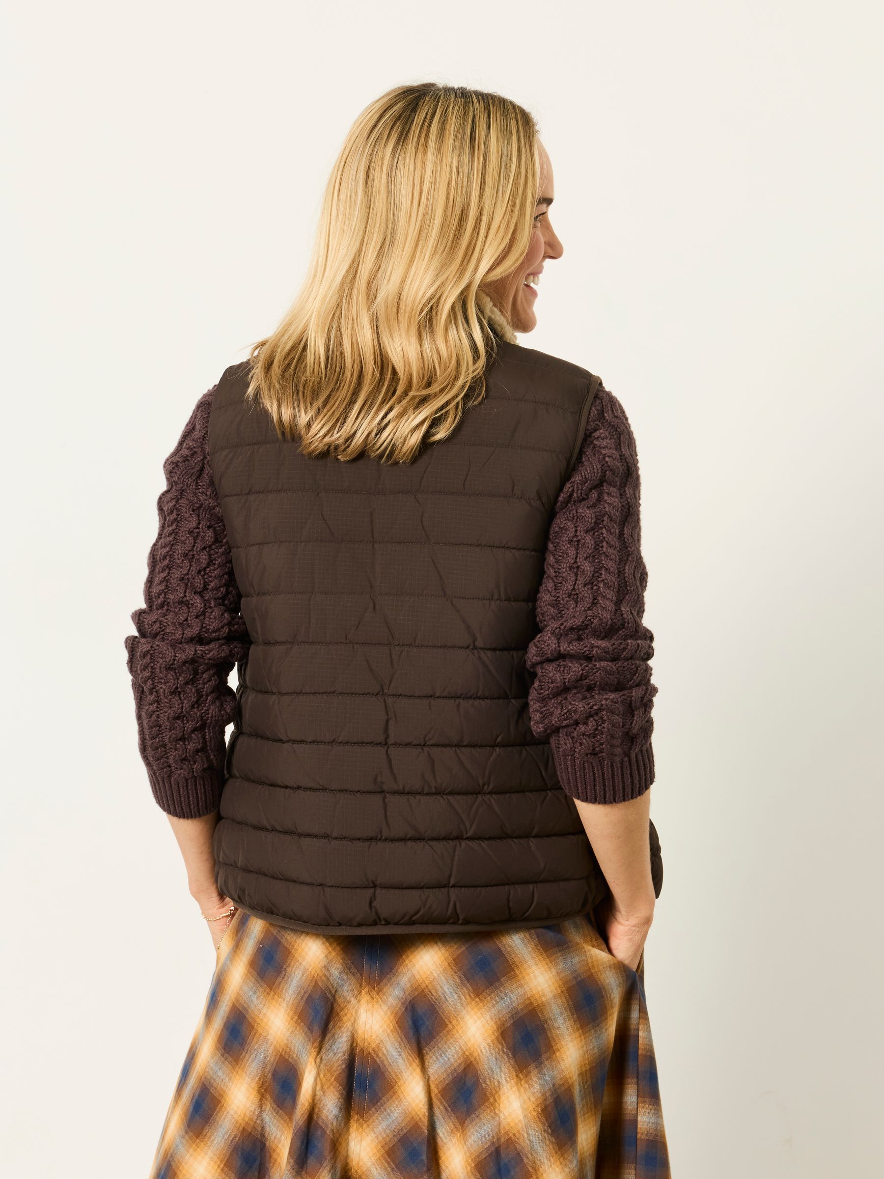 Luna Reversible Chocolate Brown Padded Borg Fleece Gilet - Image 2 of 7