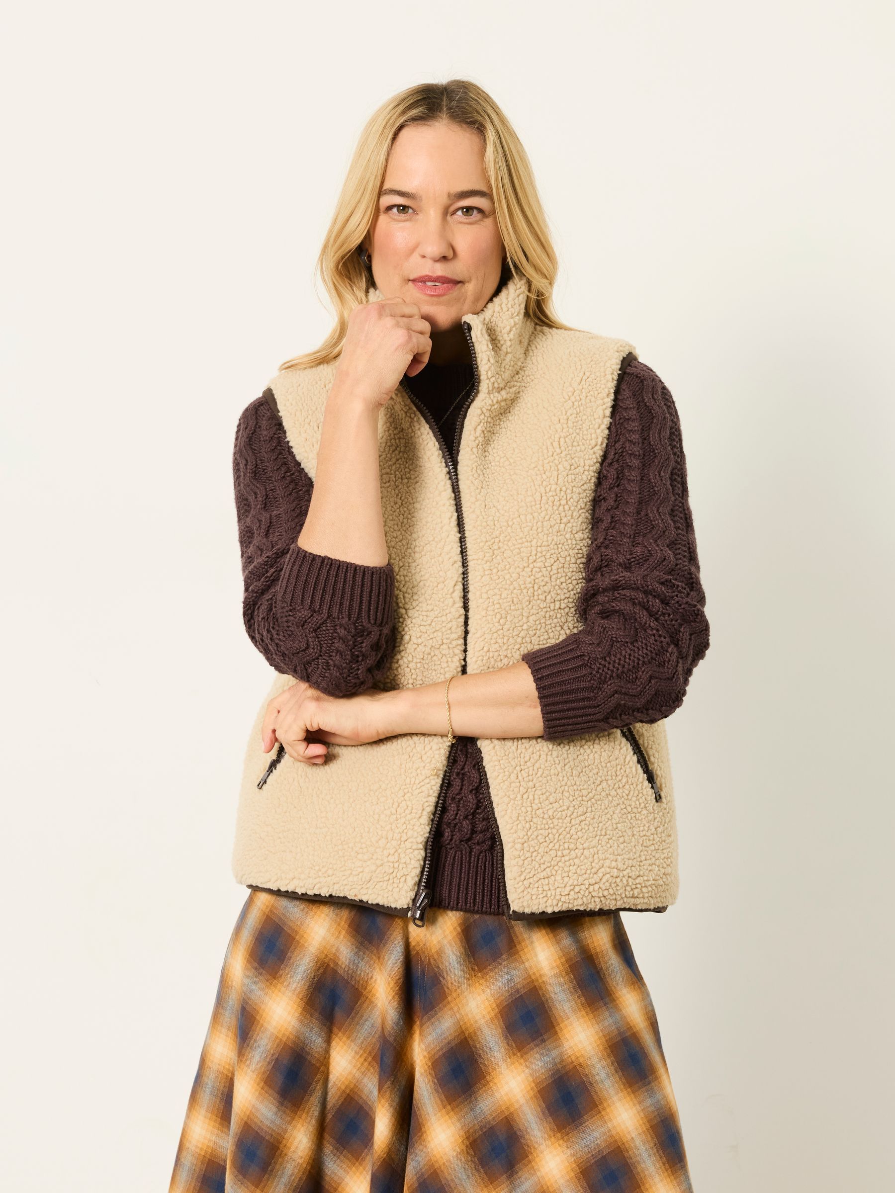 Luna Reversible Chocolate Brown Padded Borg Fleece Gilet - Image 3 of 7