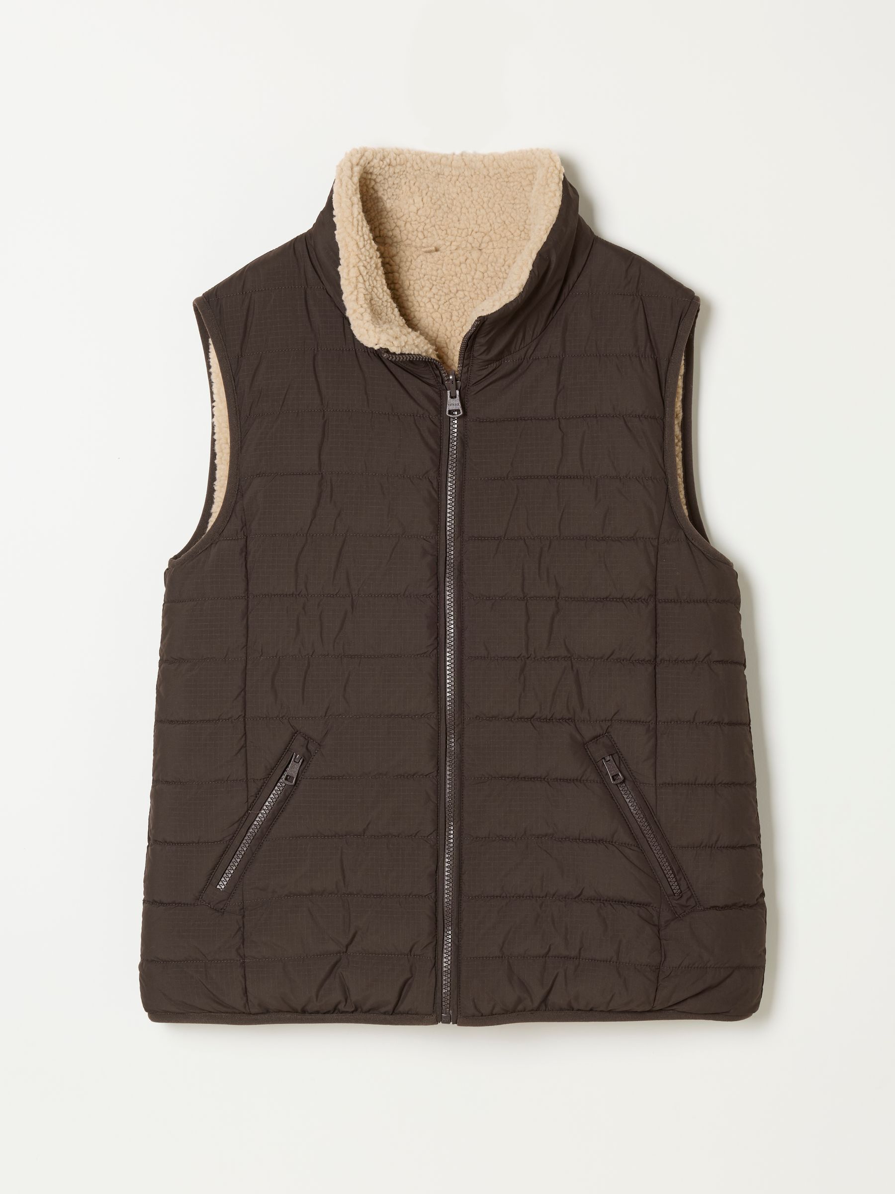 Luna Reversible Chocolate Brown Padded Borg Fleece Gilet - Image 6 of 7