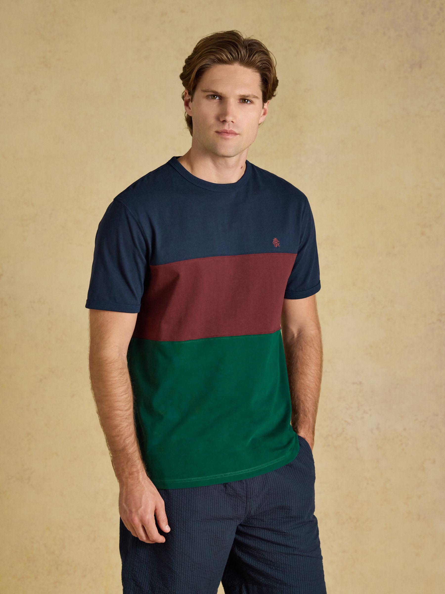 Rugby Club Green & Navy Crew Neck Cotton T-Shirt - Image 1 of 6 Rugby Club Green & Navy Crew Neck Cotton T-Shirt - Image 1 of 6