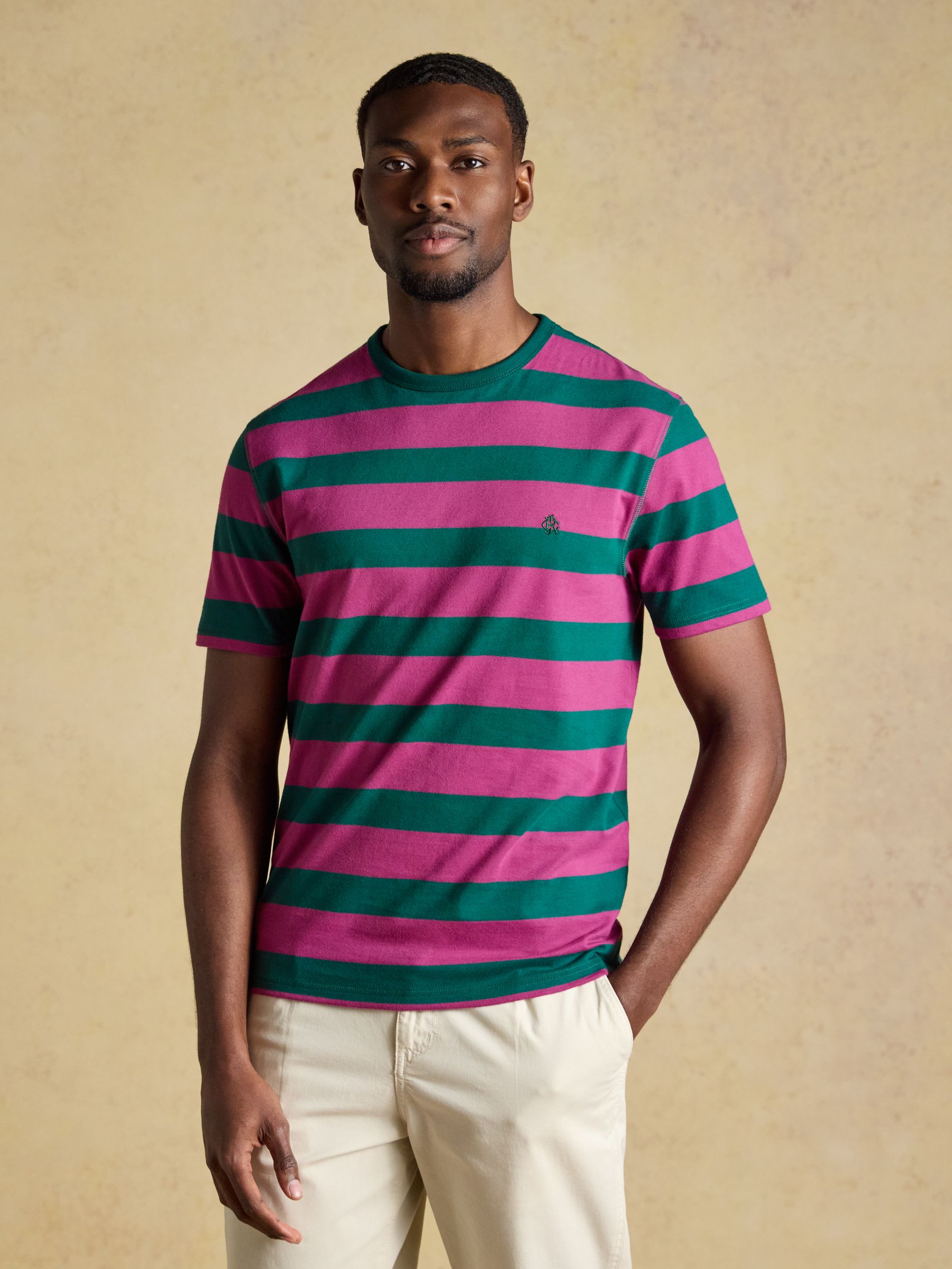 Rugby Club Pink & Green Striped Crew Neck Crew Neck Cotton T-Shirt - Image 1 of 6
