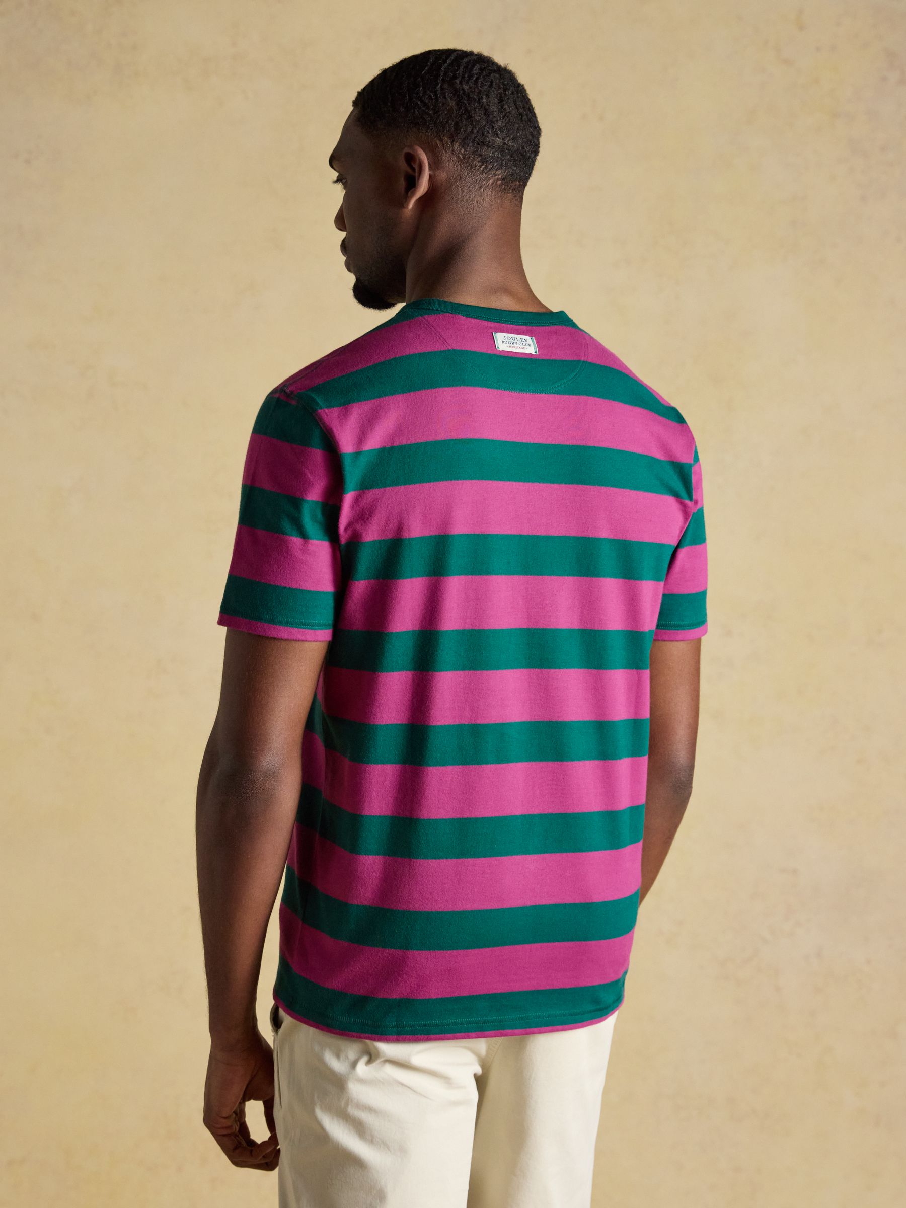 Rugby Club Pink & Green Striped Crew Neck Crew Neck Cotton T-Shirt - Image 2 of 6
