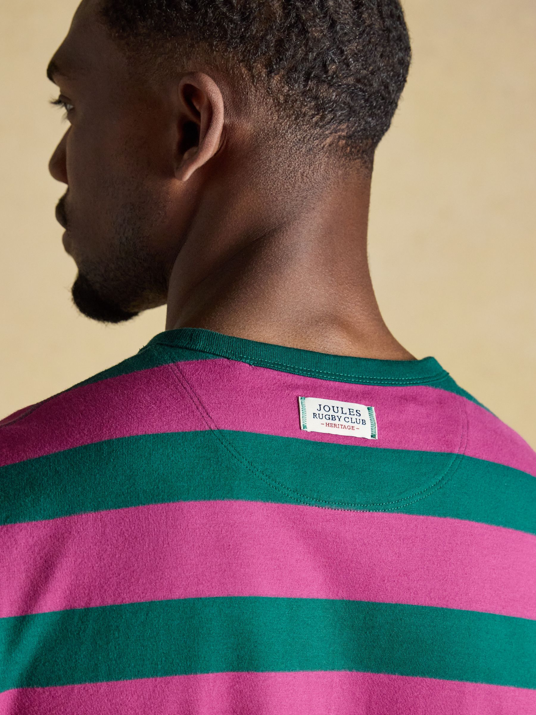 Rugby Club Pink & Green Striped Crew Neck Crew Neck Cotton T-Shirt - Image 4 of 6