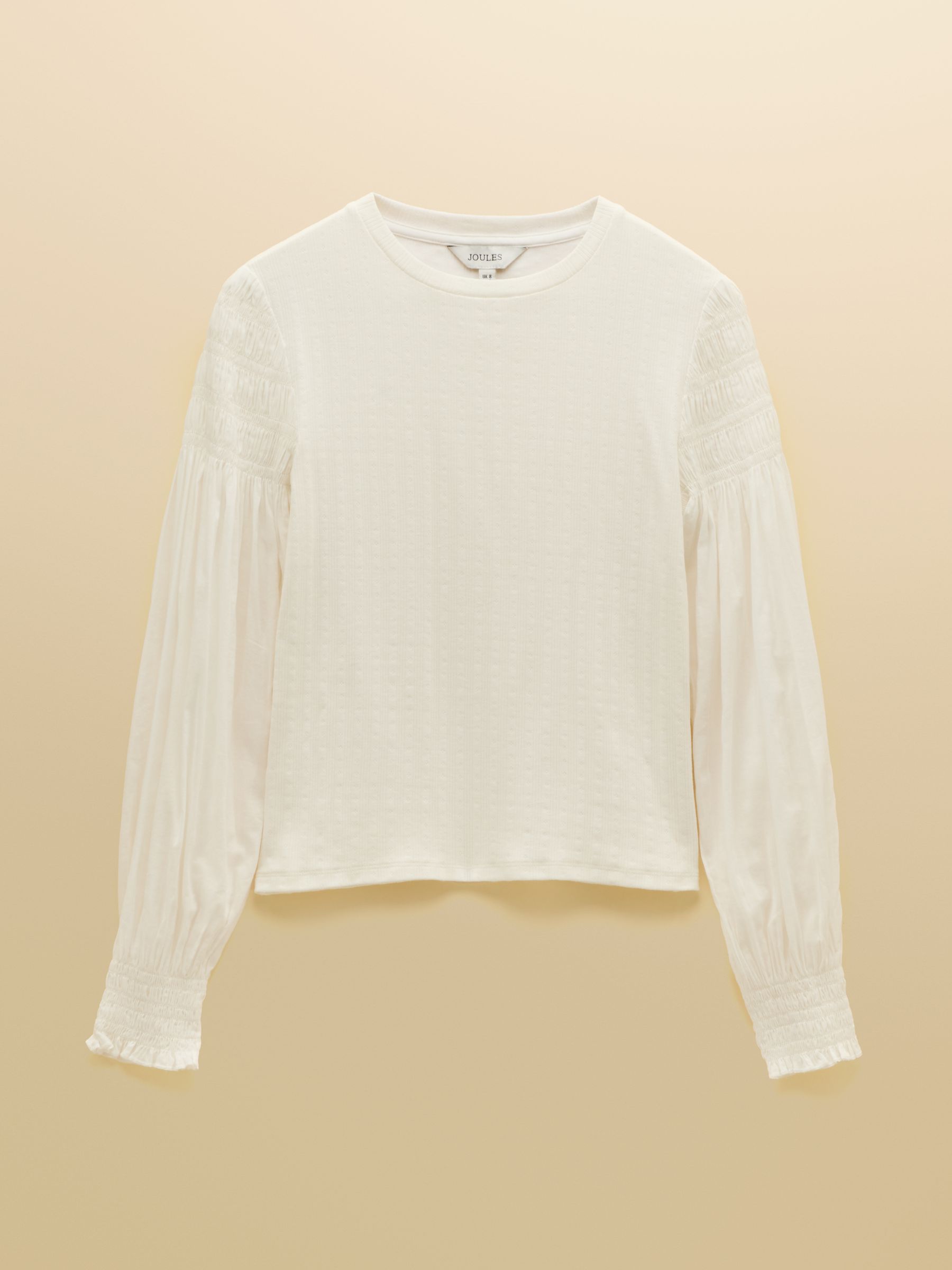 Cream Pointelle Jersey Top with Shirred Woven Sleeves - Image 6 of 6 Cream Pointelle Jersey Top with Shirred Woven Sleeves - Image 6 of 6