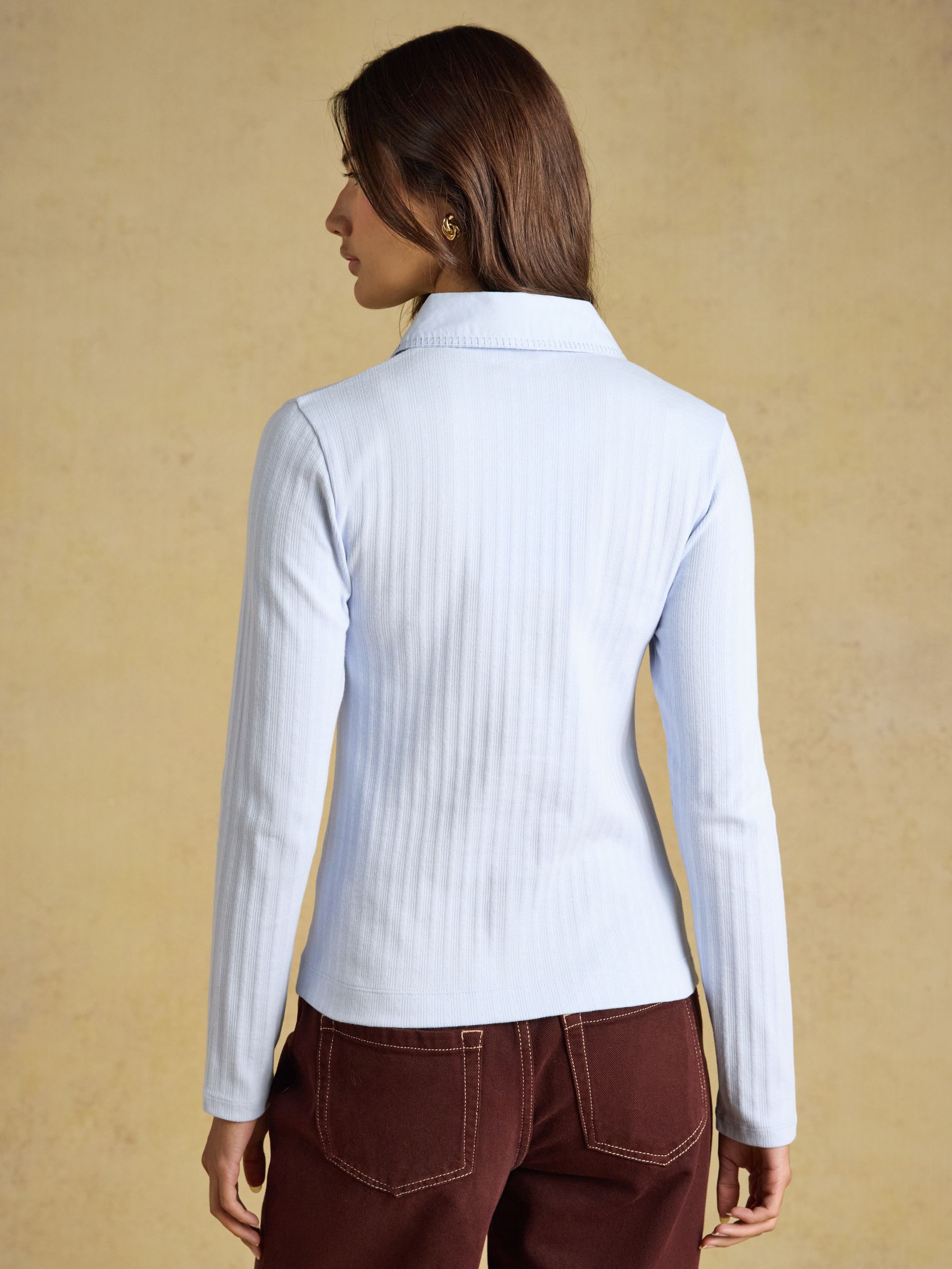 Elle Blue Cotton Rich Pointelle Jersey Shirt - Image 2 of 8