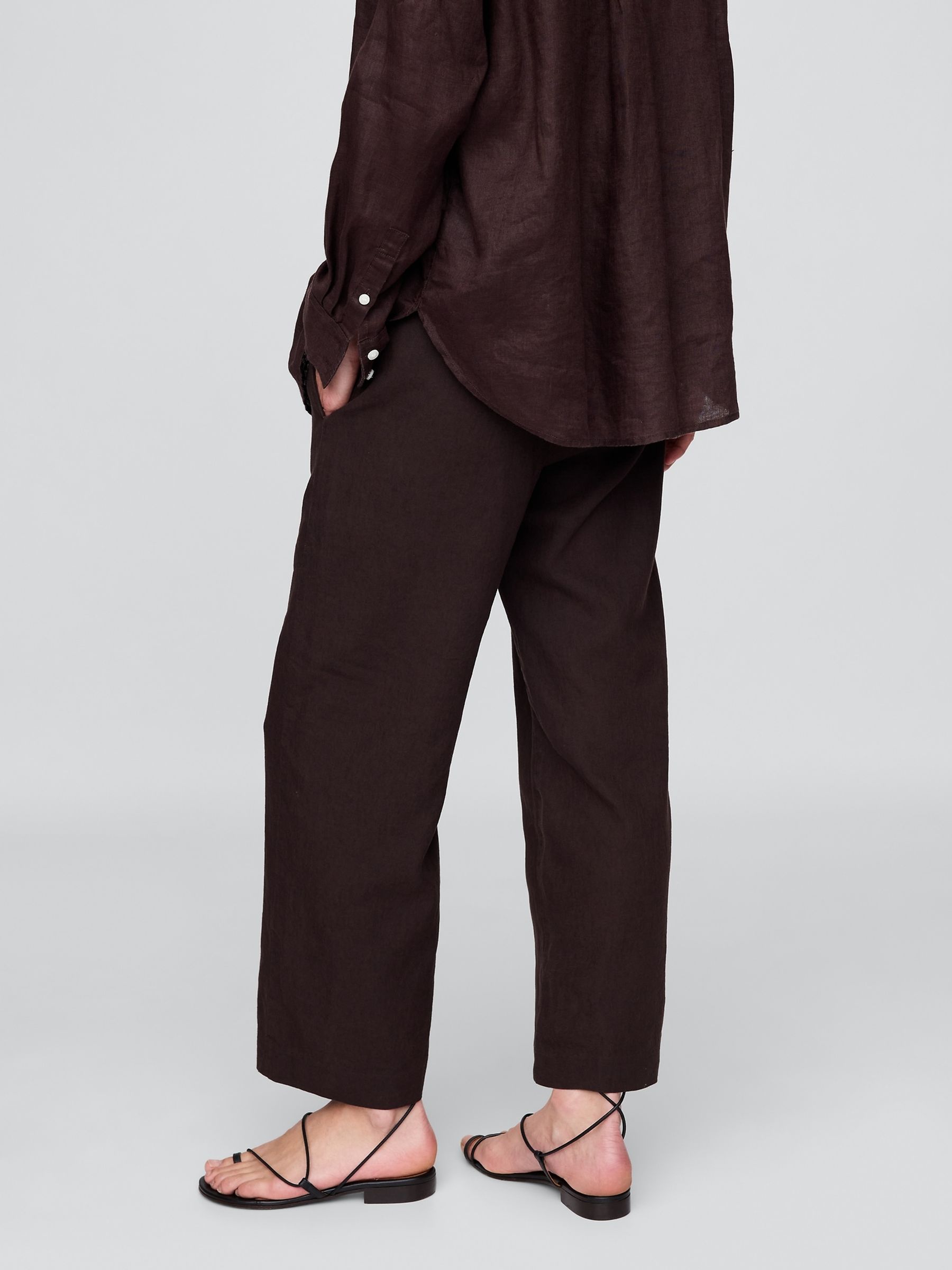 Brown Linen Blend Relaxed Straight Trousers - Image 3 of 6