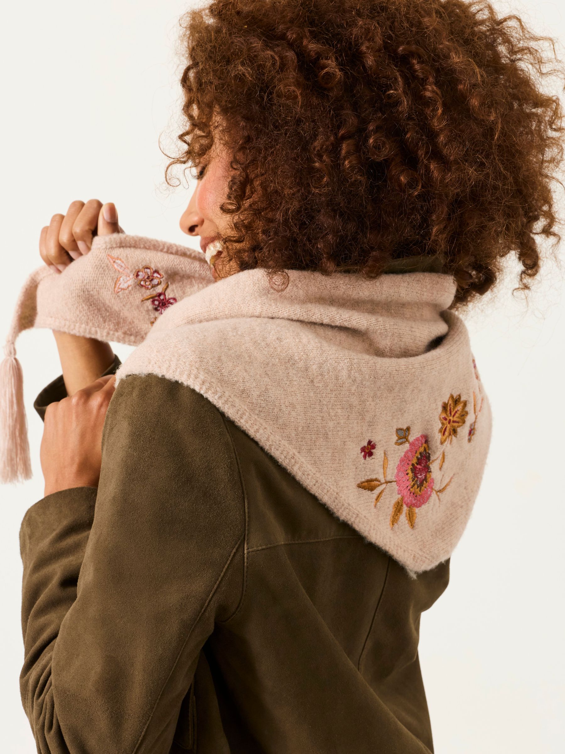 Oatmeal Floral Embroidered Triangle Scarf - Image 2 of 5
