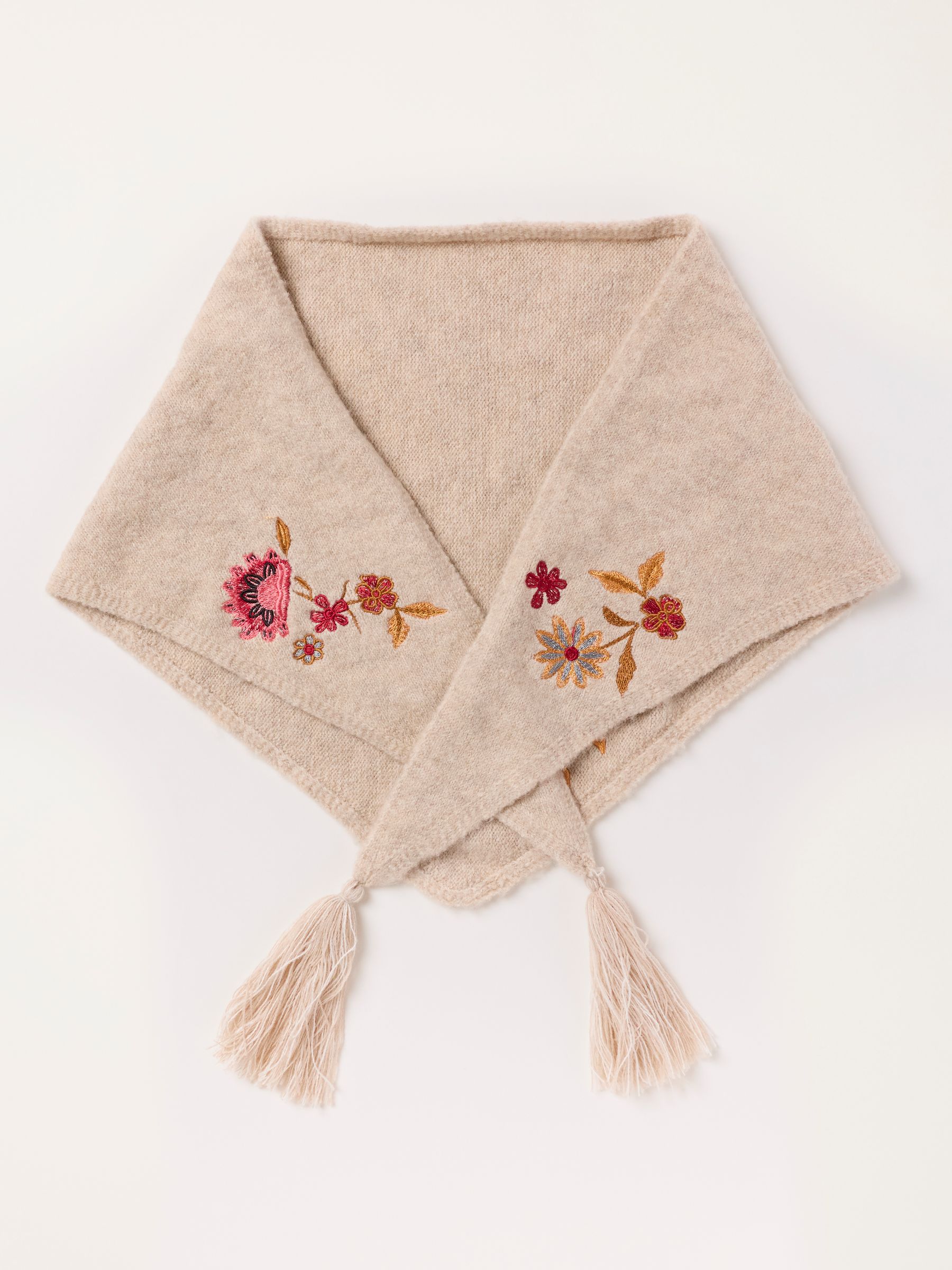 Oatmeal Floral Embroidered Triangle Scarf - Image 3 of 5